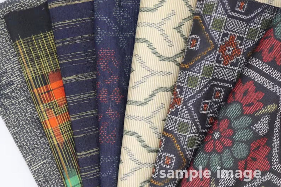 7  Assorted Winter Colors  Kimono Tsumugi Silk Fabric Scrap Set　FUYU
