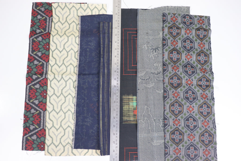 7  Assorted Winter Colors  Kimono Tsumugi Silk Fabric Scrap Set　FUYU