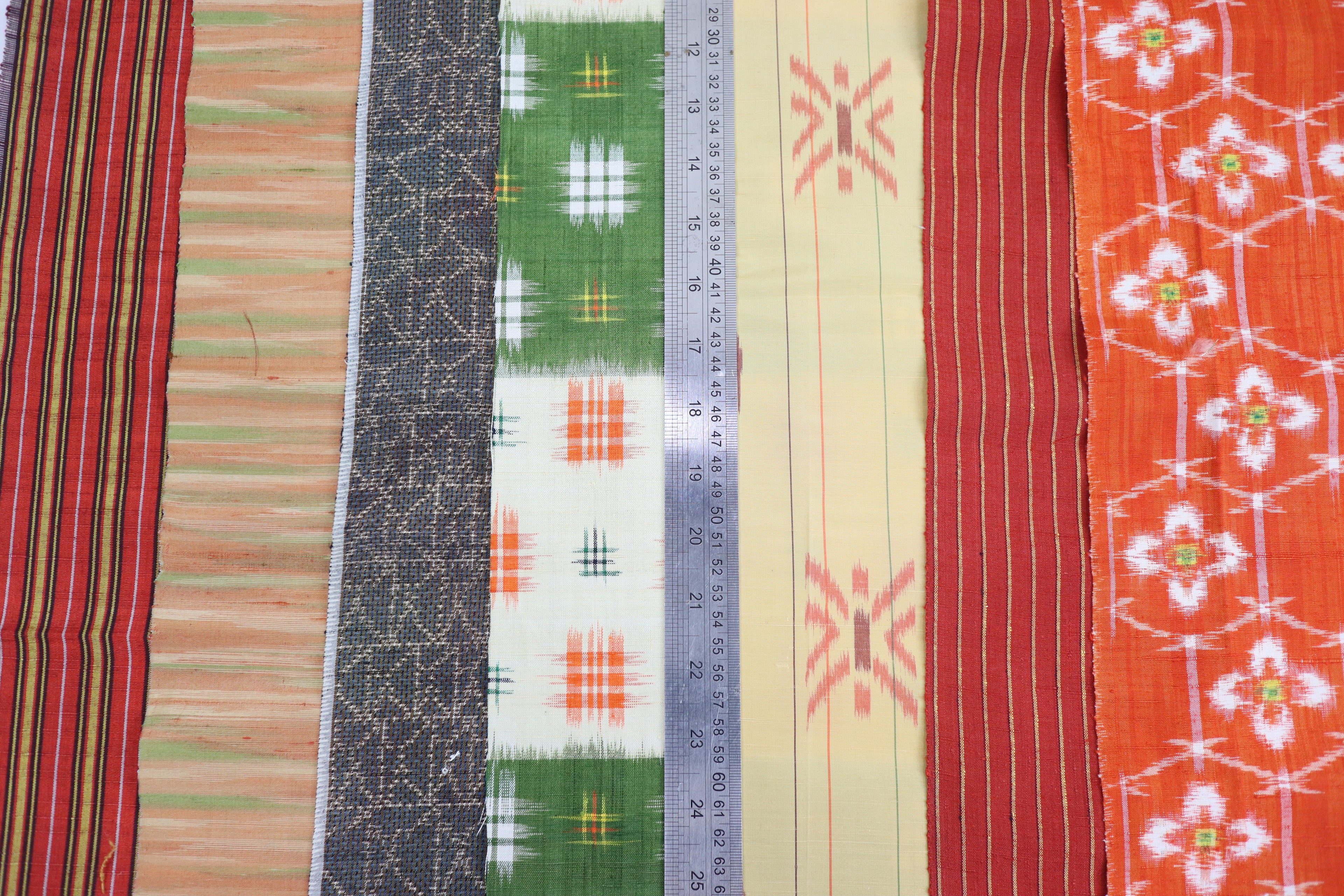 7  Assorted Autumn Colors  Kimono Tsumugi Silk Fabric Scrap Set　AKI