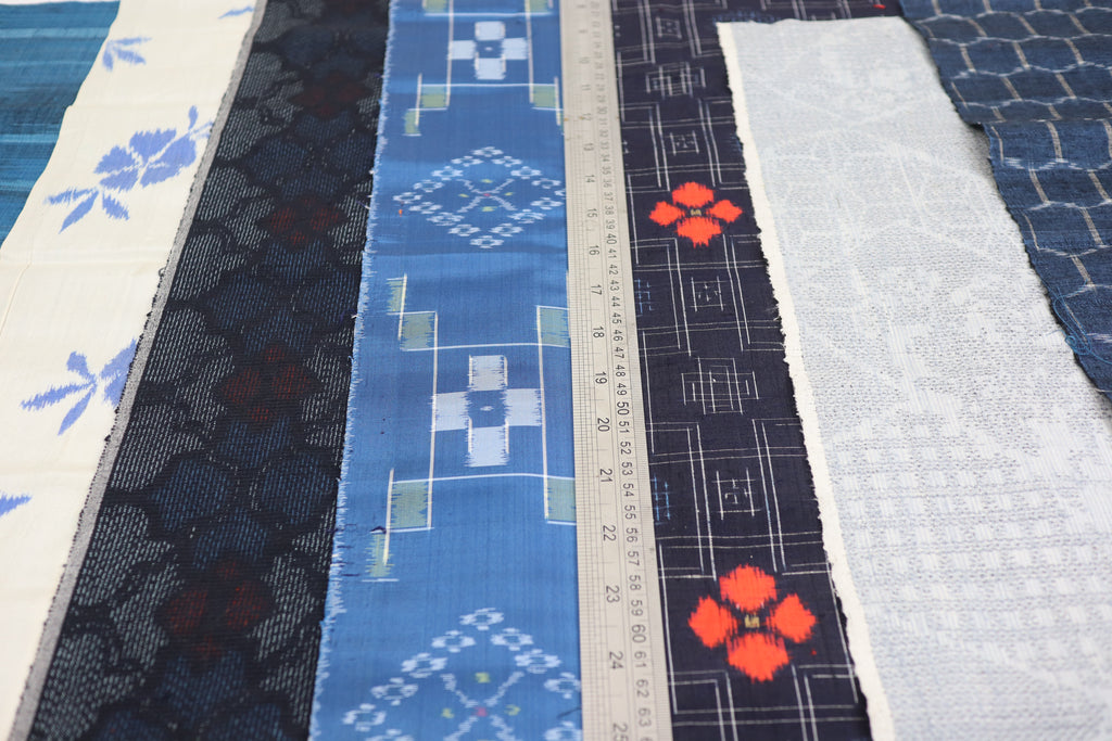 7  Assorted Summer Colors  Kimono Tsumugi Silk Fabric Scrap Set　NATSU
