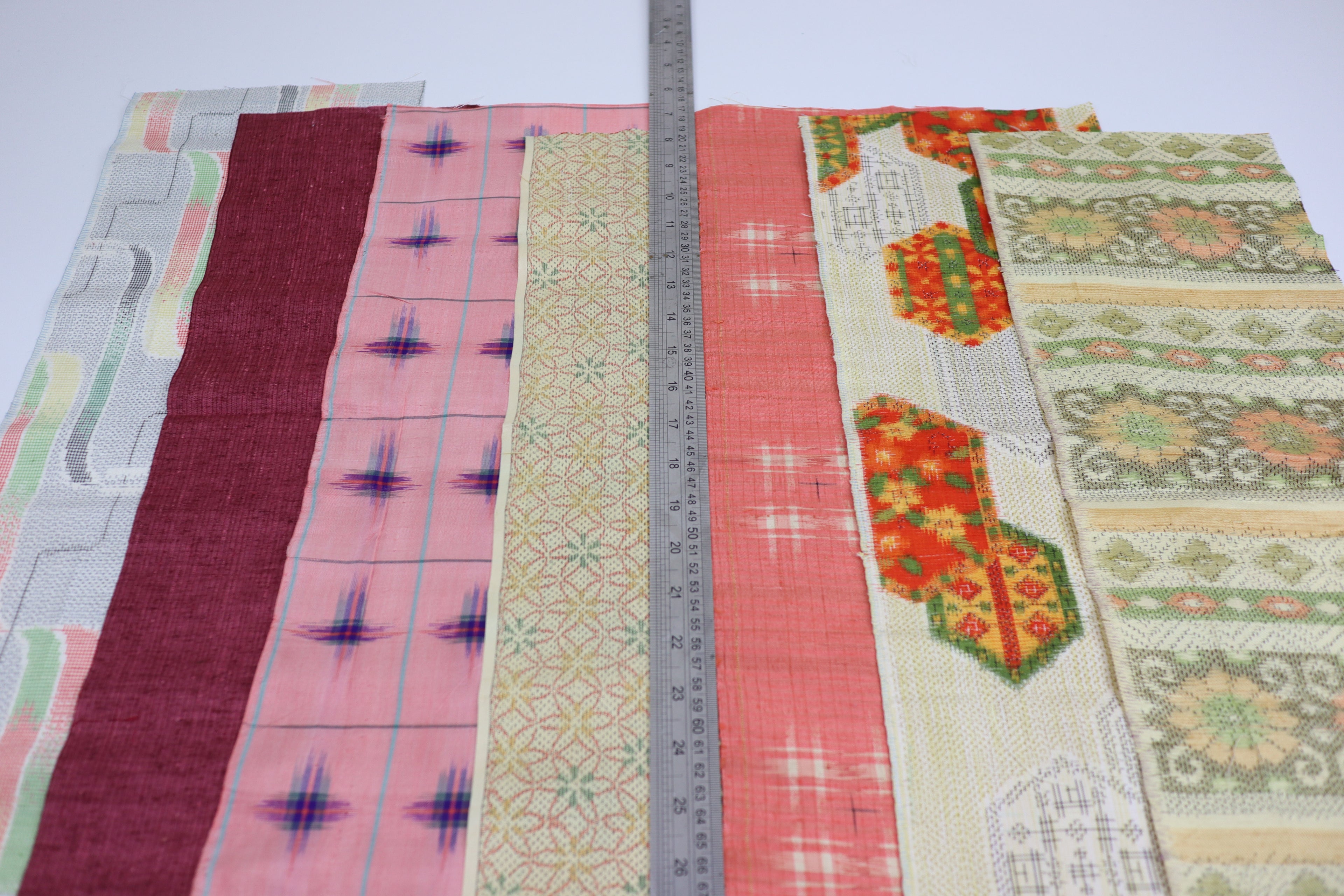 7  Assorted Spring Colors  Kimono Tsumugi Silk Fabric Scrap Set　HARU
