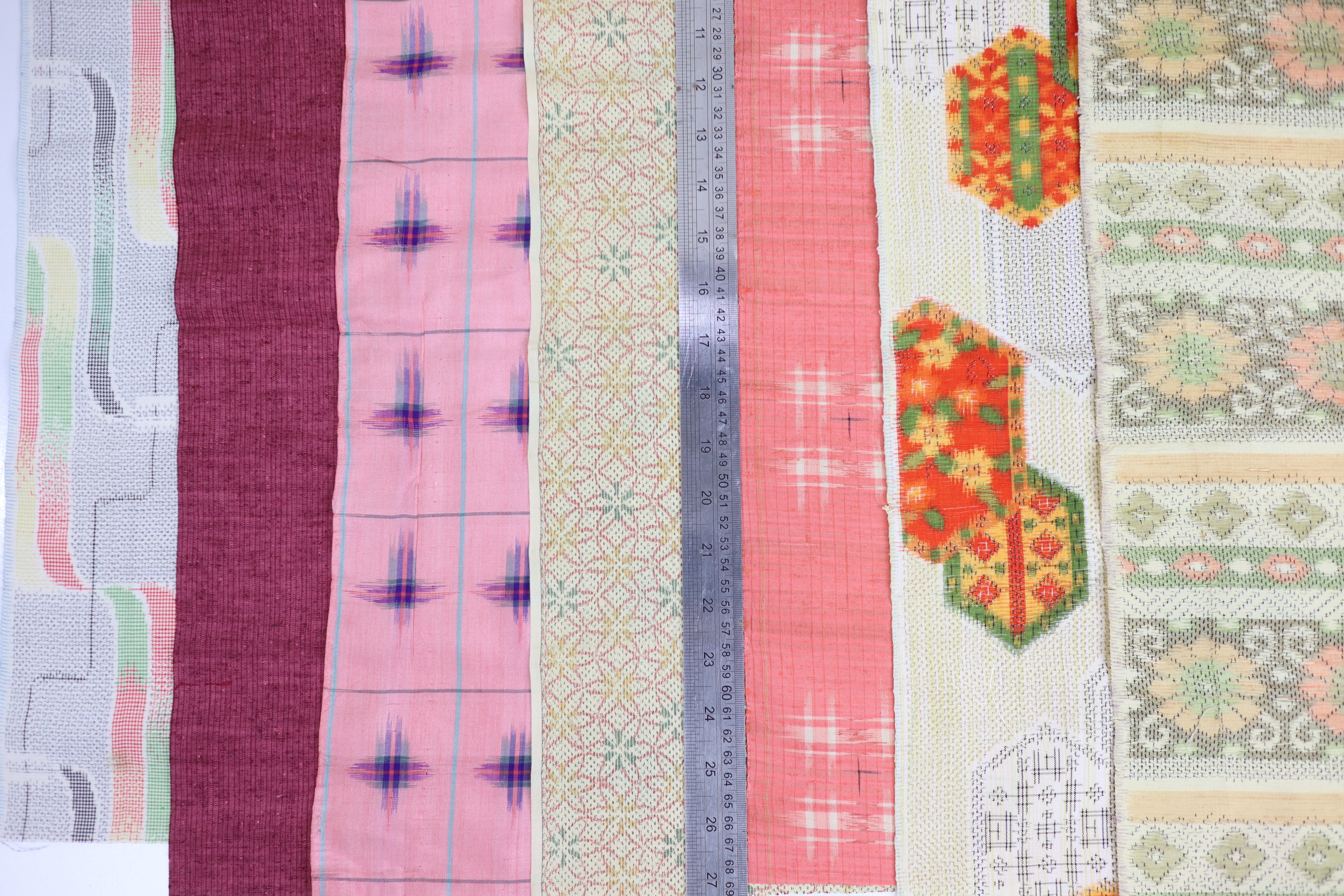 7  Assorted Spring Colors  Kimono Tsumugi Silk Fabric Scrap Set　HARU