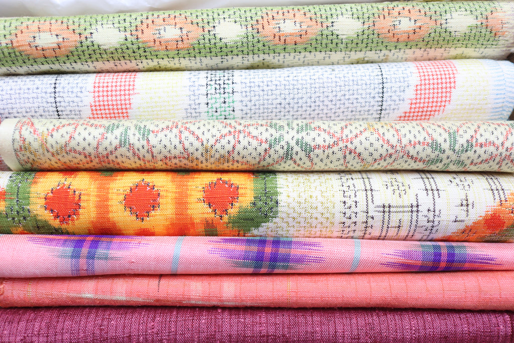 7  Assorted Spring Colors  Kimono Tsumugi Silk Fabric Scrap Set　HARU