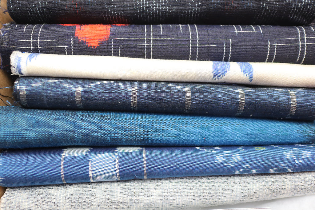 7  Assorted Summer Colors  Kimono Tsumugi Silk Fabric Scrap Set　NATSU