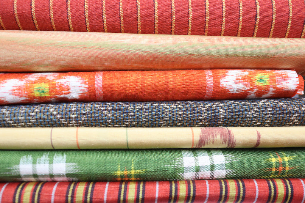 7  Assorted Autumn Colors  Kimono Tsumugi Silk Fabric Scrap Set　AKI