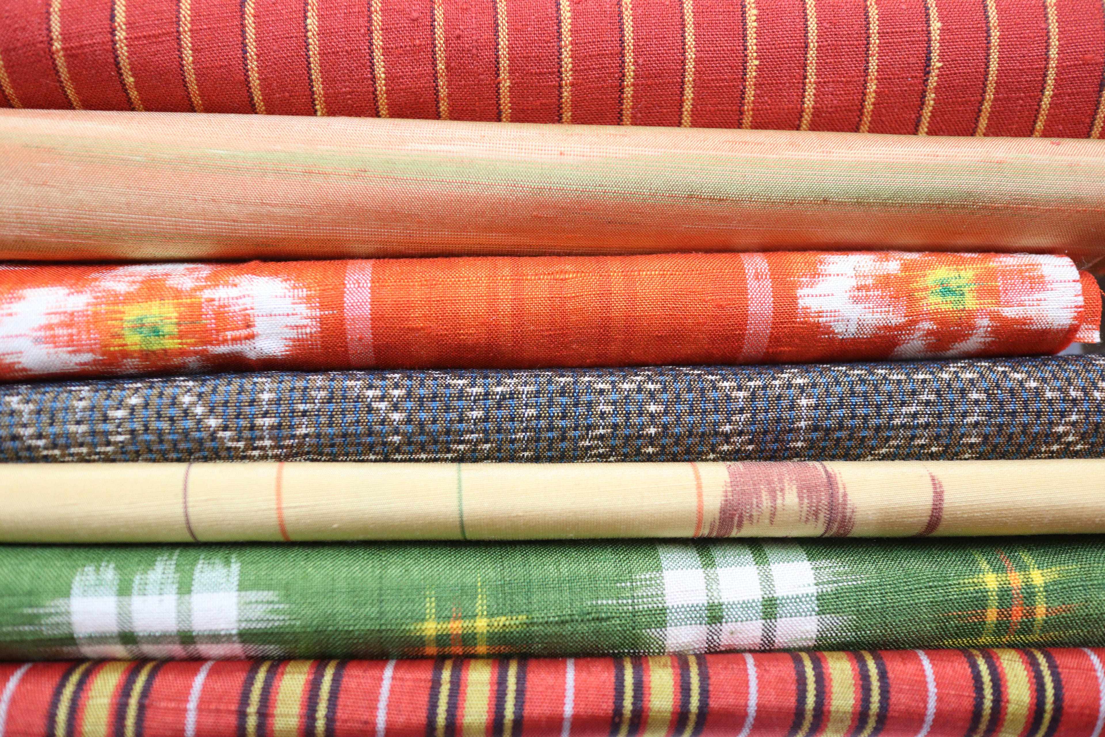 7  Assorted Autumn Colors  Kimono Tsumugi Silk Fabric Scrap Set　AKI