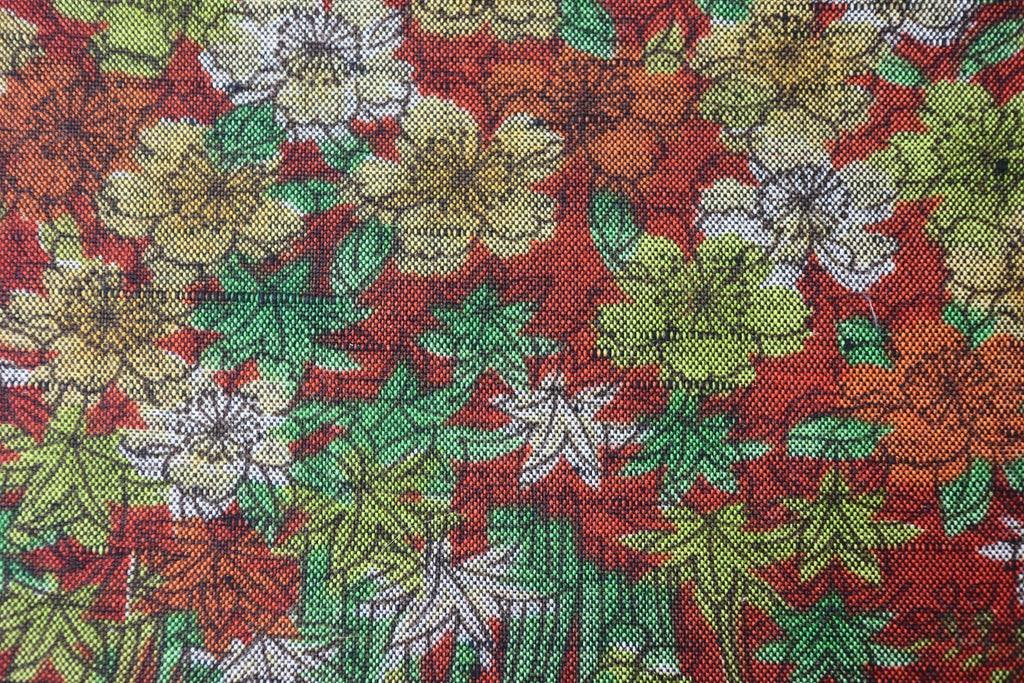 Japanese Wool Kimono Fabric – 1970s Deadstock Floral Brown Textile for Sewing, Quilting & Craft – Vintage Japanese Cloth