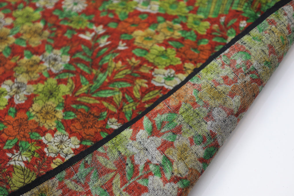 Japanese Wool Kimono Fabric – 1970s Deadstock Floral Brown Textile for Sewing, Quilting & Craft – Vintage Japanese Cloth