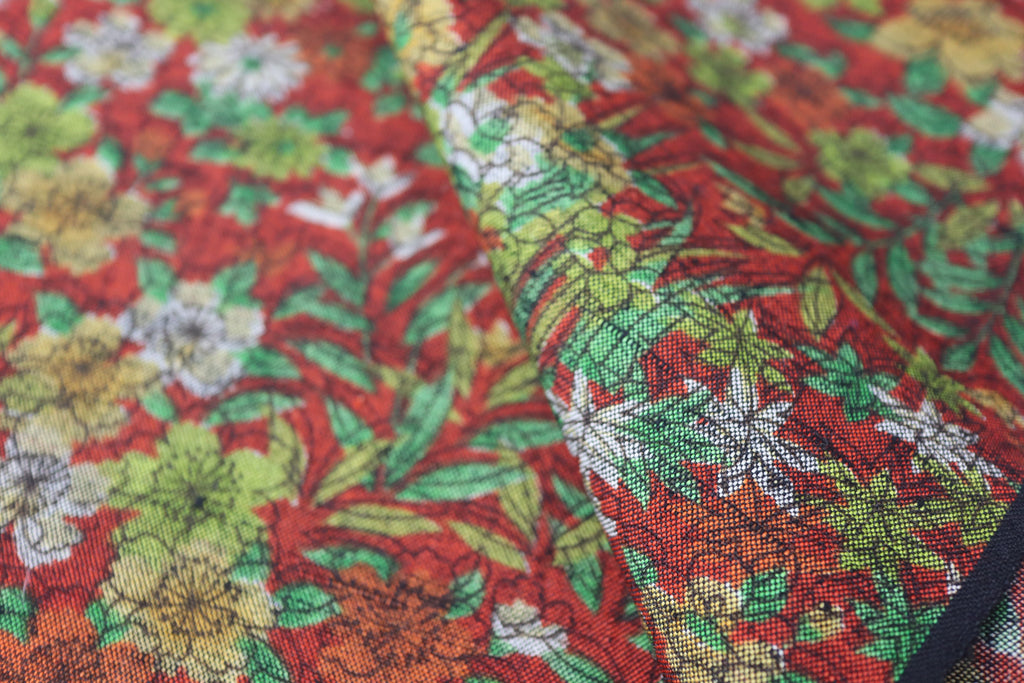 Japanese Wool Kimono Fabric – 1970s Deadstock Floral Brown Textile for Sewing, Quilting & Craft – Vintage Japanese Cloth