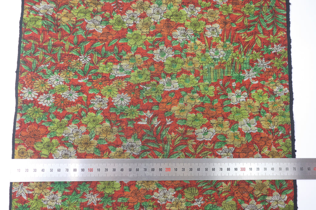 Japanese Wool Kimono Fabric – 1970s Deadstock Floral Brown Textile for Sewing, Quilting & Craft – Vintage Japanese Cloth