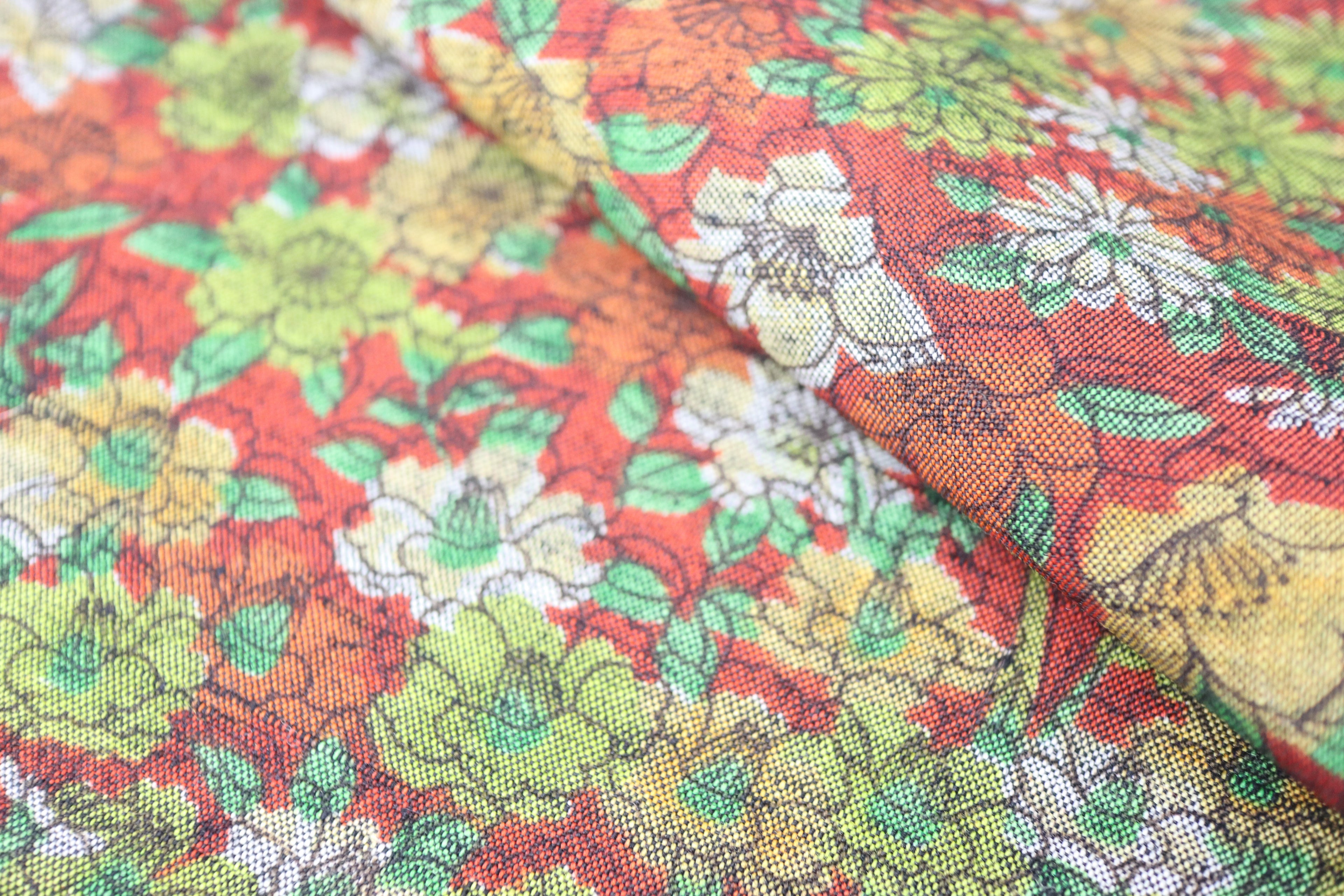 Japanese Wool Kimono Fabric – 1970s Deadstock Floral Brown Textile for Sewing, Quilting & Craft – Vintage Japanese Cloth