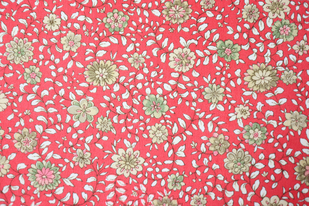 Japanese Wool Kimono Fabric – 1970s Deadstock Soft Vermilion　Red Orange  Floral Textile for Sewing, Quilting & Craft – Vintage Japanese Cloth