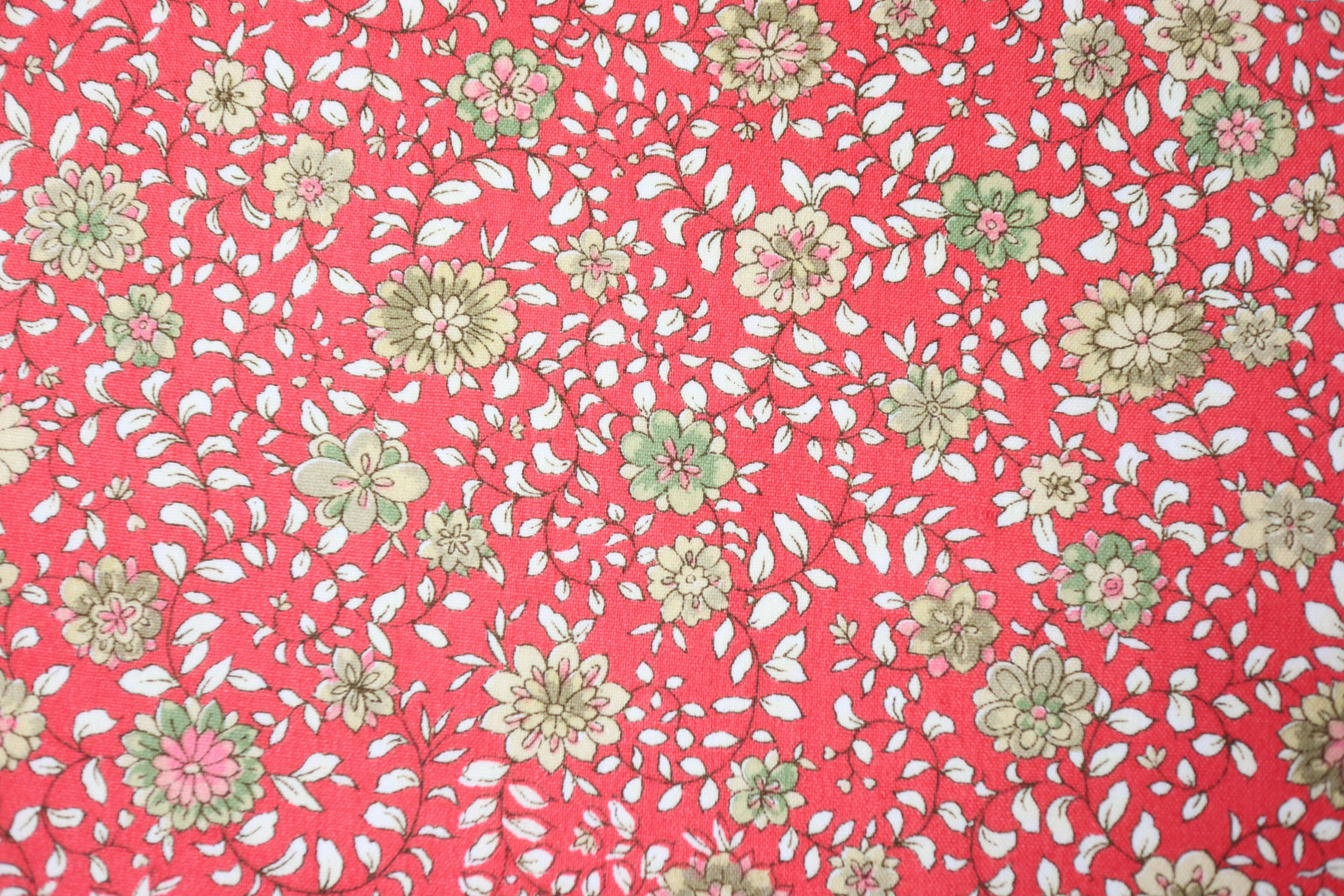 Japanese Wool Kimono Fabric – 1970s Deadstock Soft Vermilion　Red Orange  Floral Textile for Sewing, Quilting & Craft – Vintage Japanese Cloth