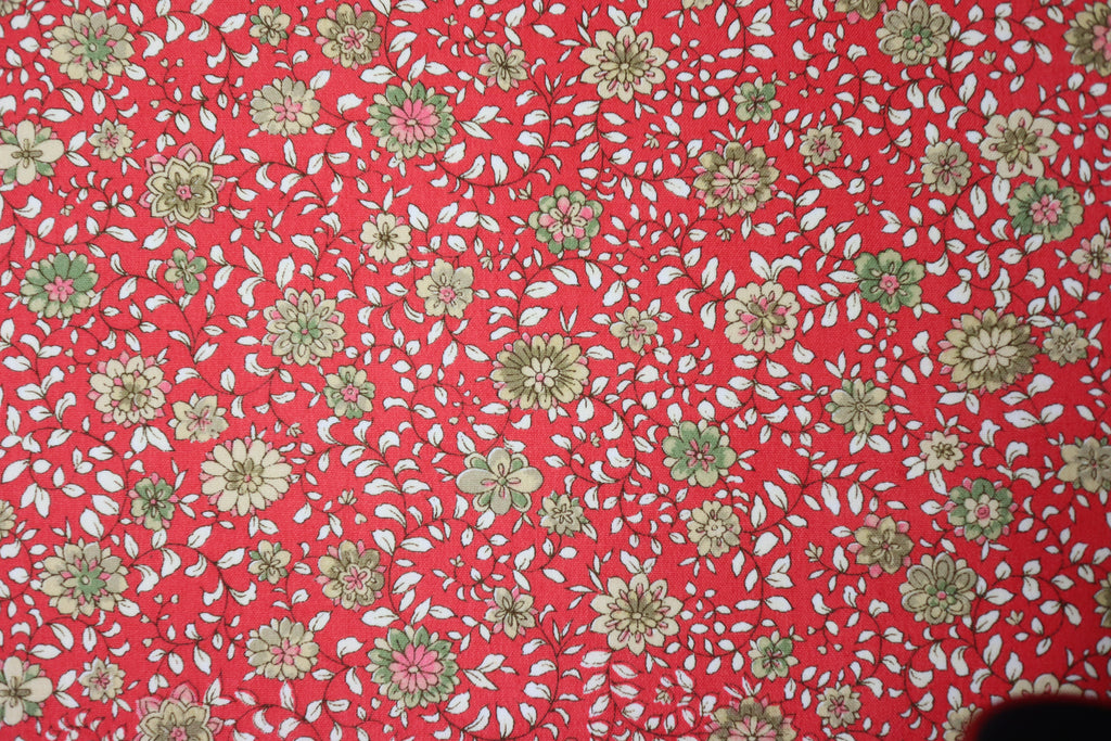 Japanese Wool Kimono Fabric – 1970s Deadstock Soft Vermilion　Red Orange  Floral Textile for Sewing, Quilting & Craft – Vintage Japanese Cloth