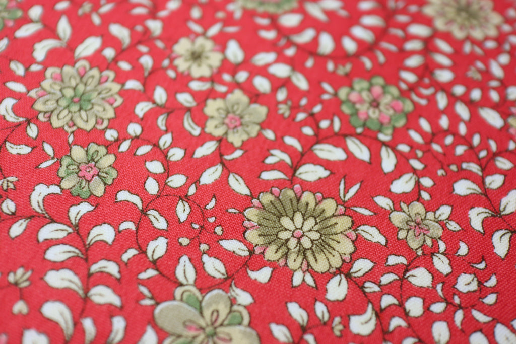 Japanese Wool Kimono Fabric – 1970s Deadstock Soft Vermilion　Red Orange  Floral Textile for Sewing, Quilting & Craft – Vintage Japanese Cloth