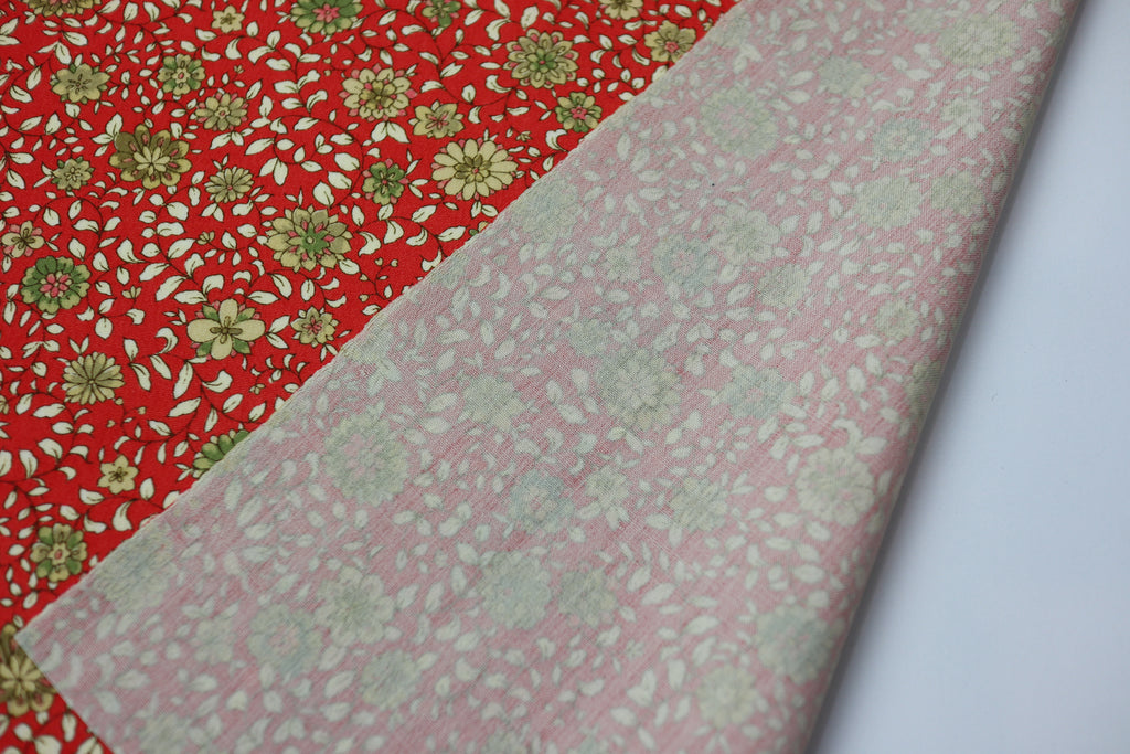 Japanese Wool Kimono Fabric – 1970s Deadstock Soft Vermilion　Red Orange  Floral Textile for Sewing, Quilting & Craft – Vintage Japanese Cloth