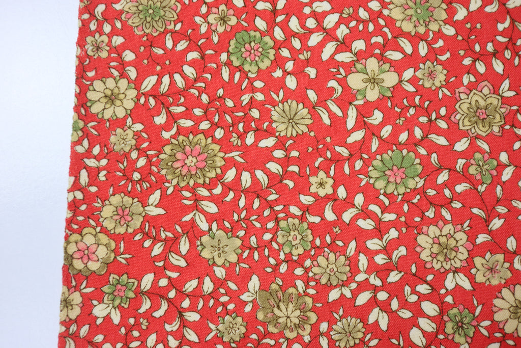 Japanese Wool Kimono Fabric – 1970s Deadstock Soft Vermilion　Red Orange  Floral Textile for Sewing, Quilting & Craft – Vintage Japanese Cloth