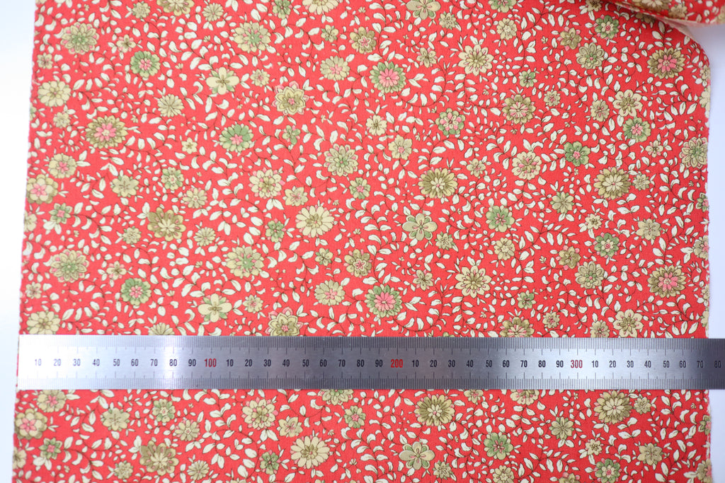 Japanese Wool Kimono Fabric – 1970s Deadstock Soft Vermilion　Red Orange  Floral Textile for Sewing, Quilting & Craft – Vintage Japanese Cloth