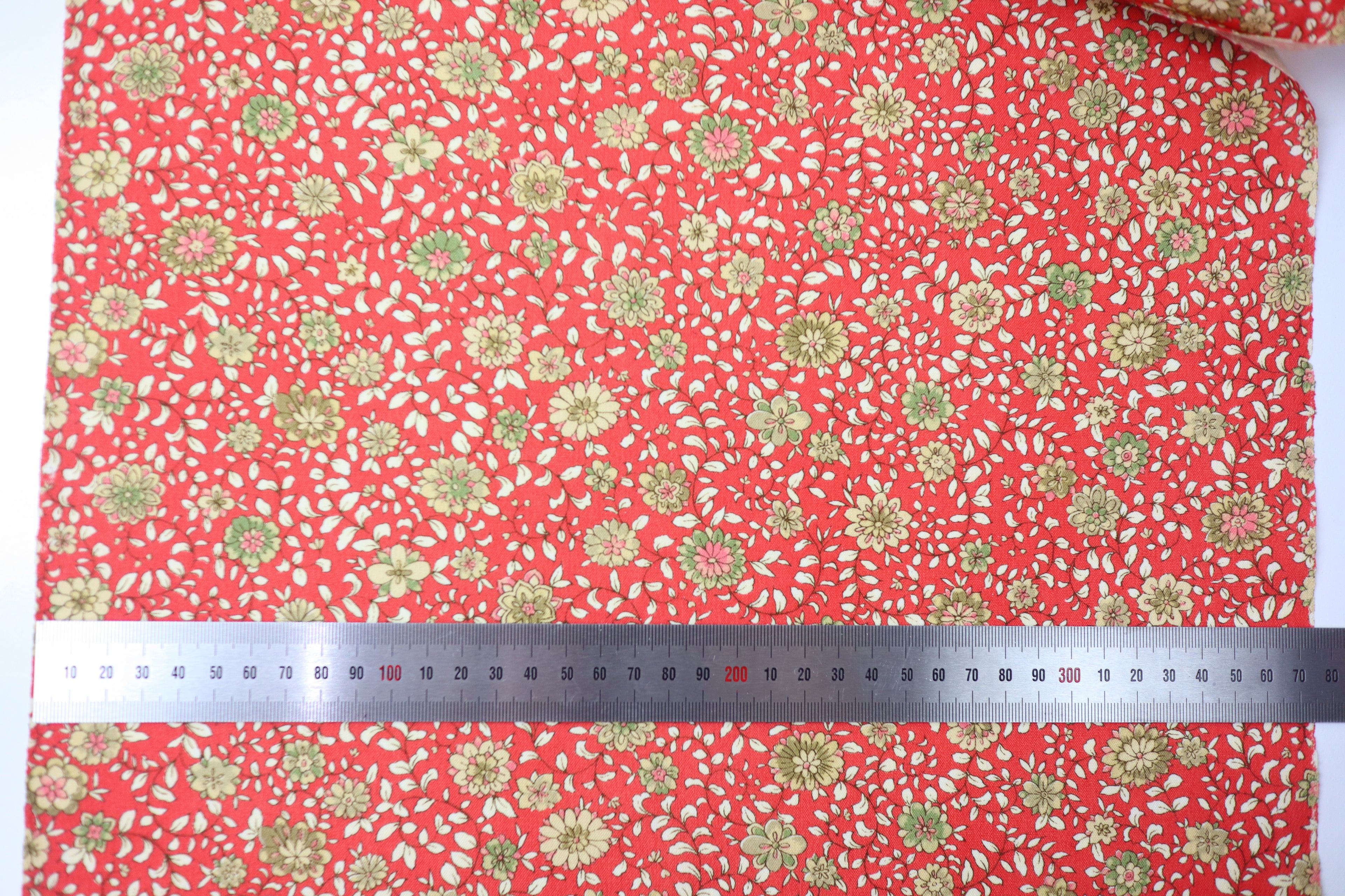 Japanese Wool Kimono Fabric – 1970s Deadstock Soft Vermilion　Red Orange  Floral Textile for Sewing, Quilting & Craft – Vintage Japanese Cloth