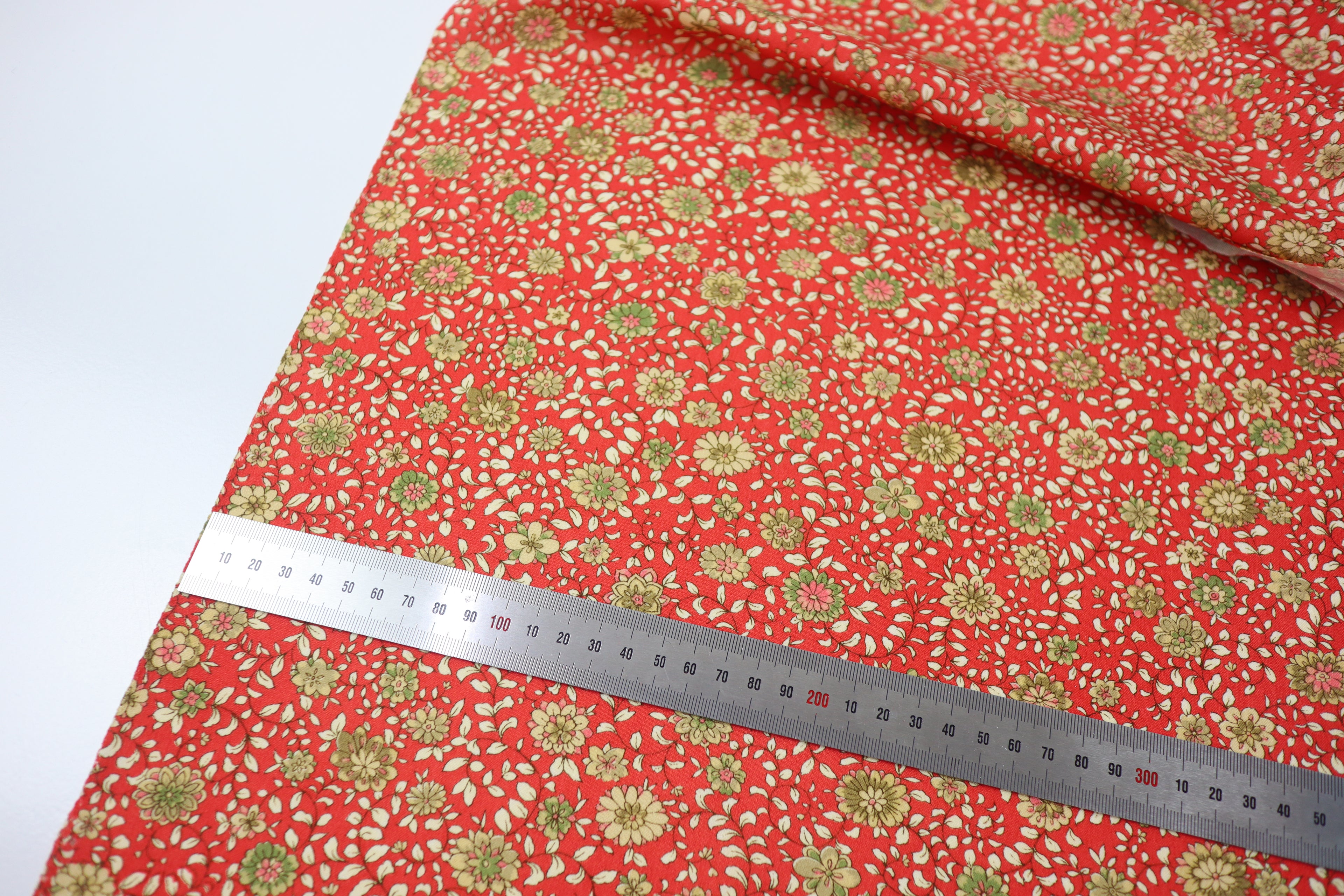 Japanese Wool Kimono Fabric – 1970s Deadstock Soft Vermilion　Red Orange  Floral Textile for Sewing, Quilting & Craft – Vintage Japanese Cloth