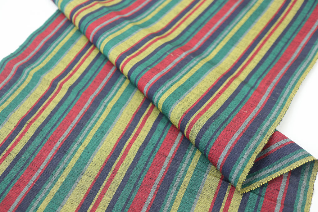 Japanese Tsumugi Silk Fabric (Multicolor Variegated Stripe Pattern)