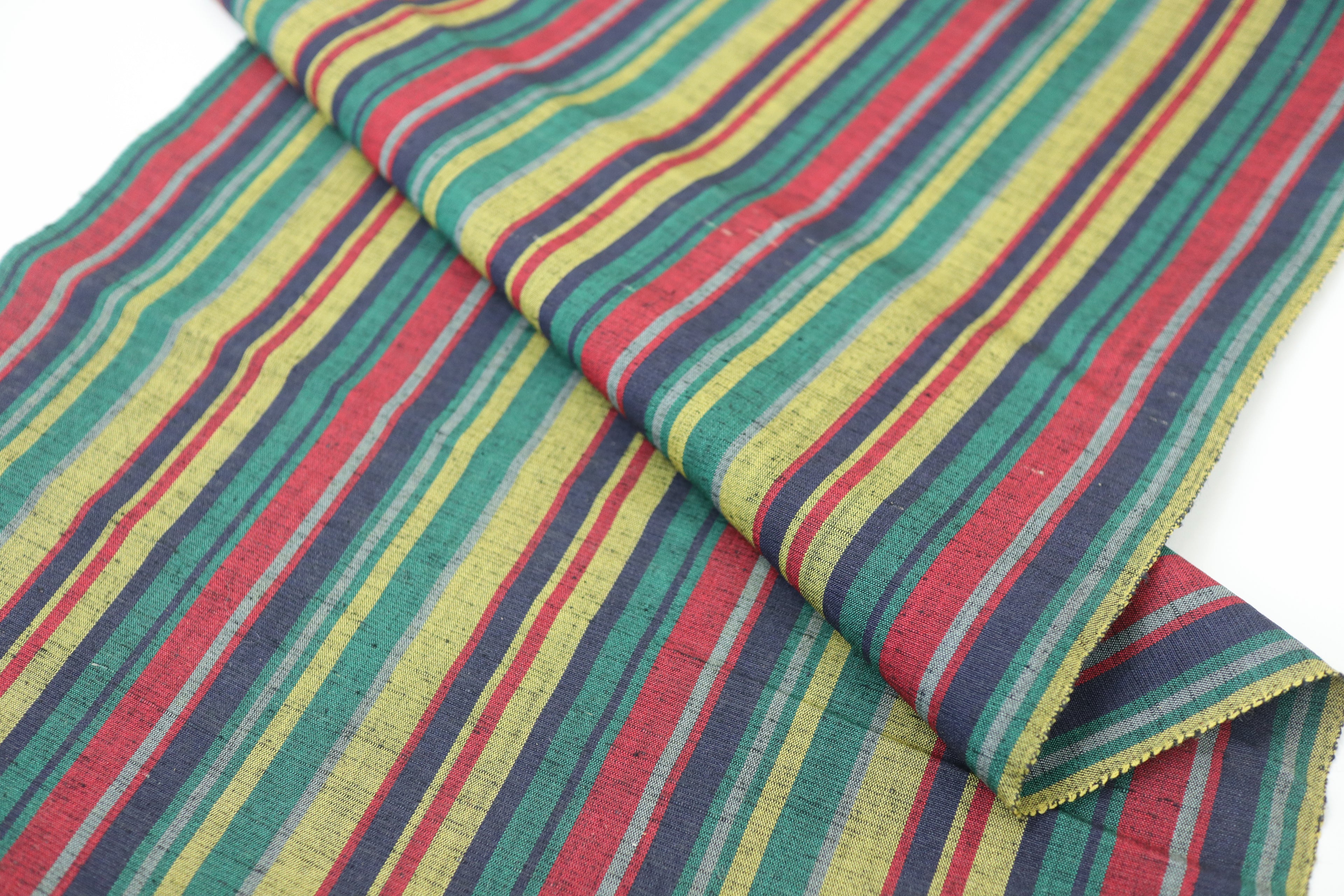 Japanese Tsumugi Silk Fabric (Multicolor Variegated Stripe Pattern)