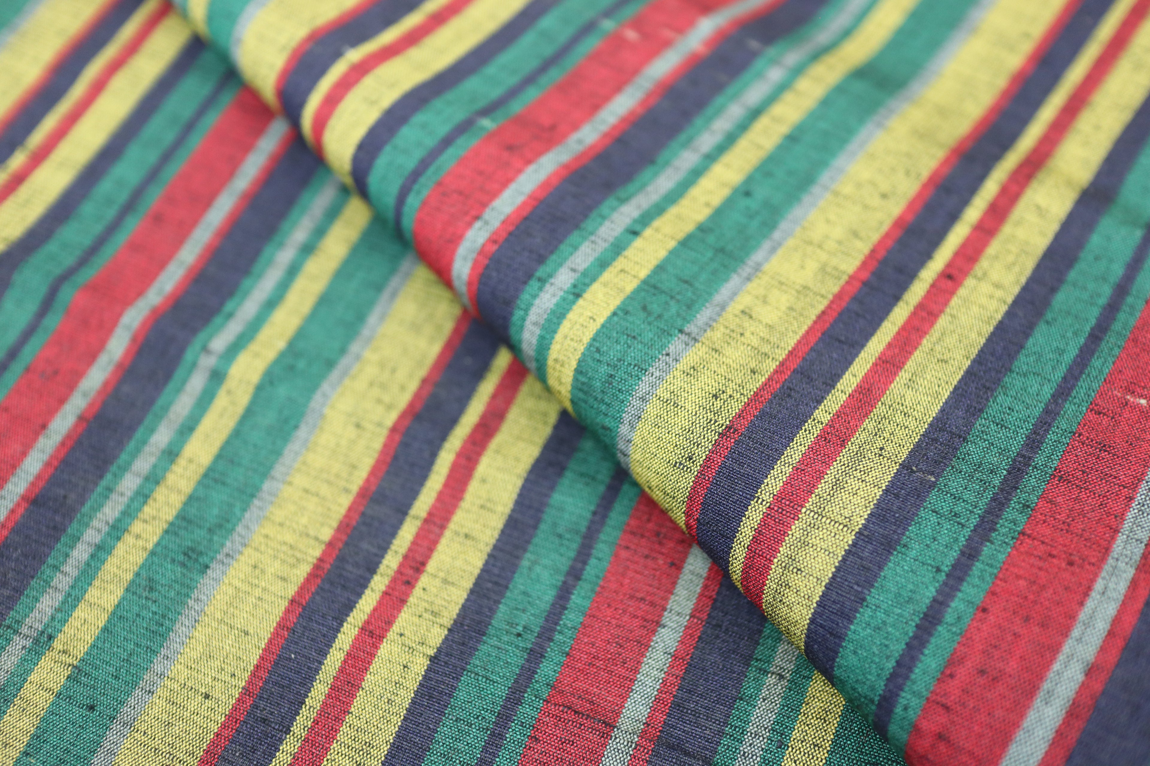 Japanese Tsumugi Silk Fabric (Multicolor Variegated Stripe Pattern)