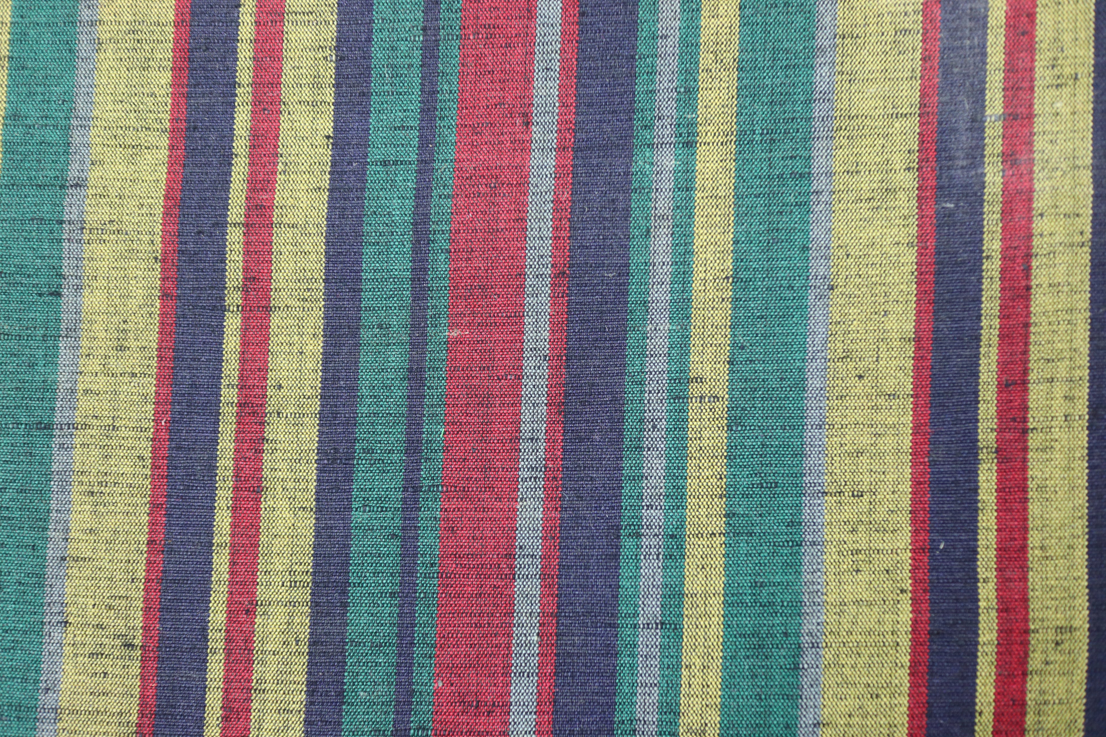 Japanese Tsumugi Silk Fabric (Multicolor Variegated Stripe Pattern)