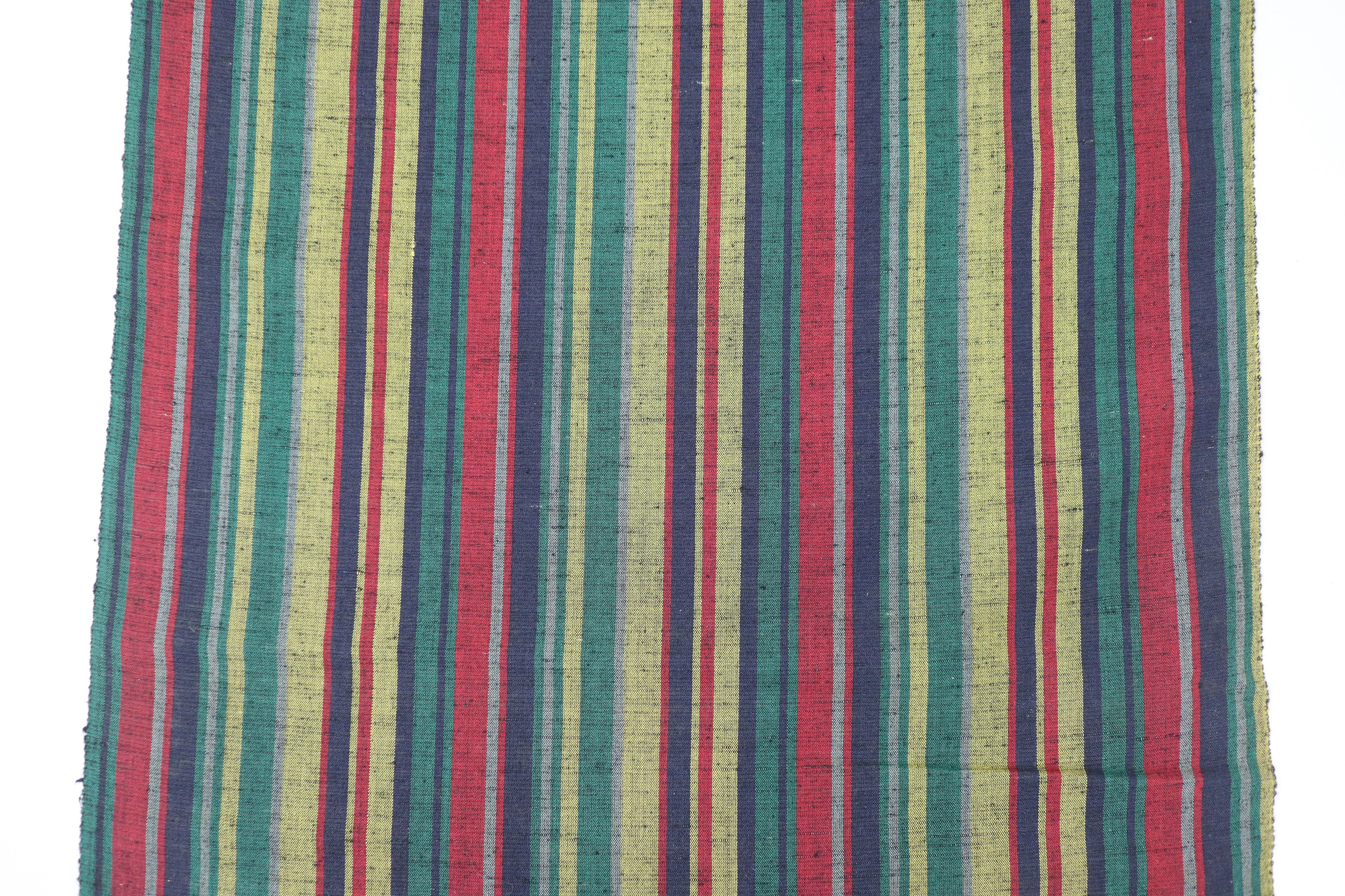 Japanese Tsumugi Silk Fabric (Multicolor Variegated Stripe Pattern)