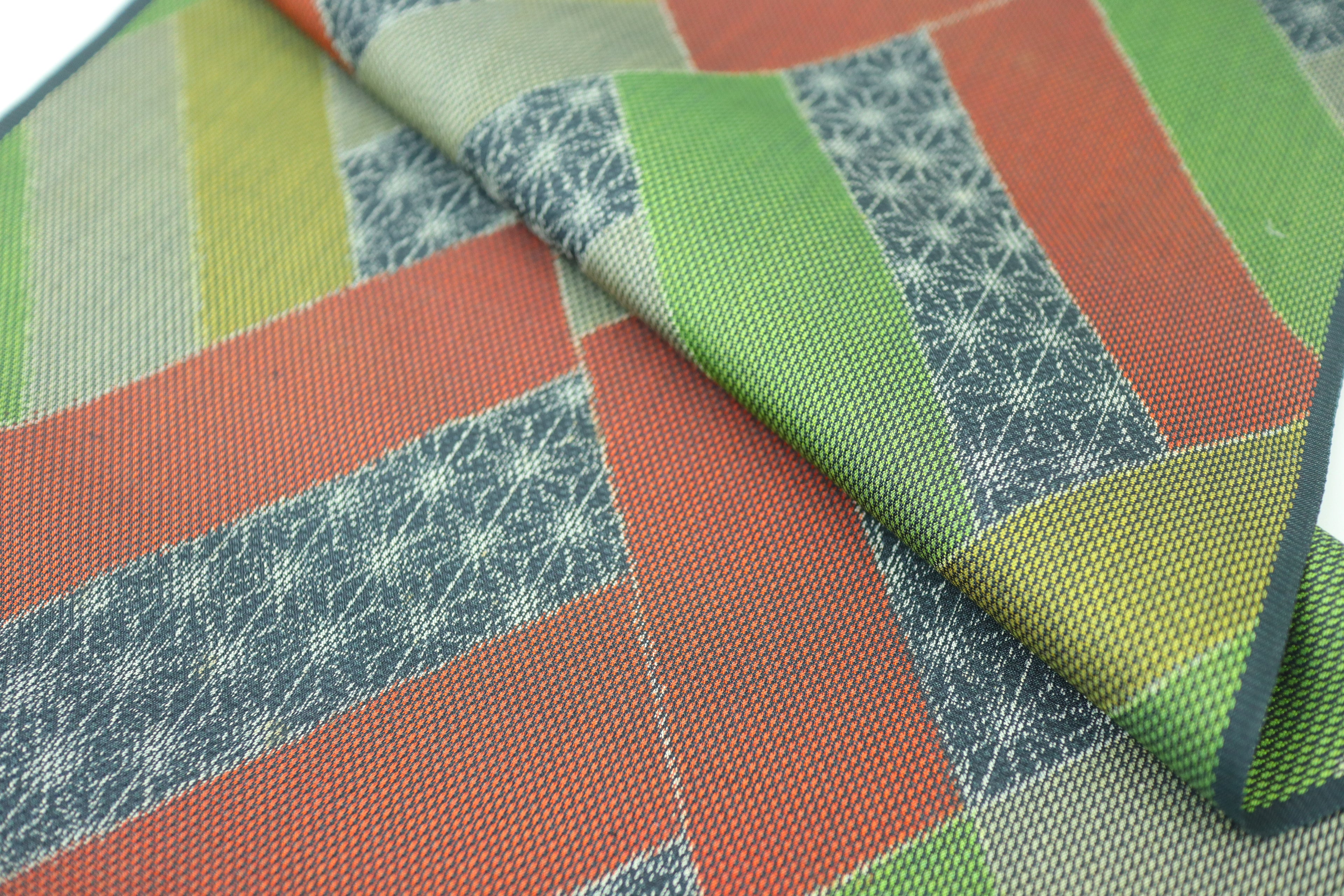 Japanese Oshima Tsumugi Silk Fabric (Multicolor Patchwork-Style Pattern)