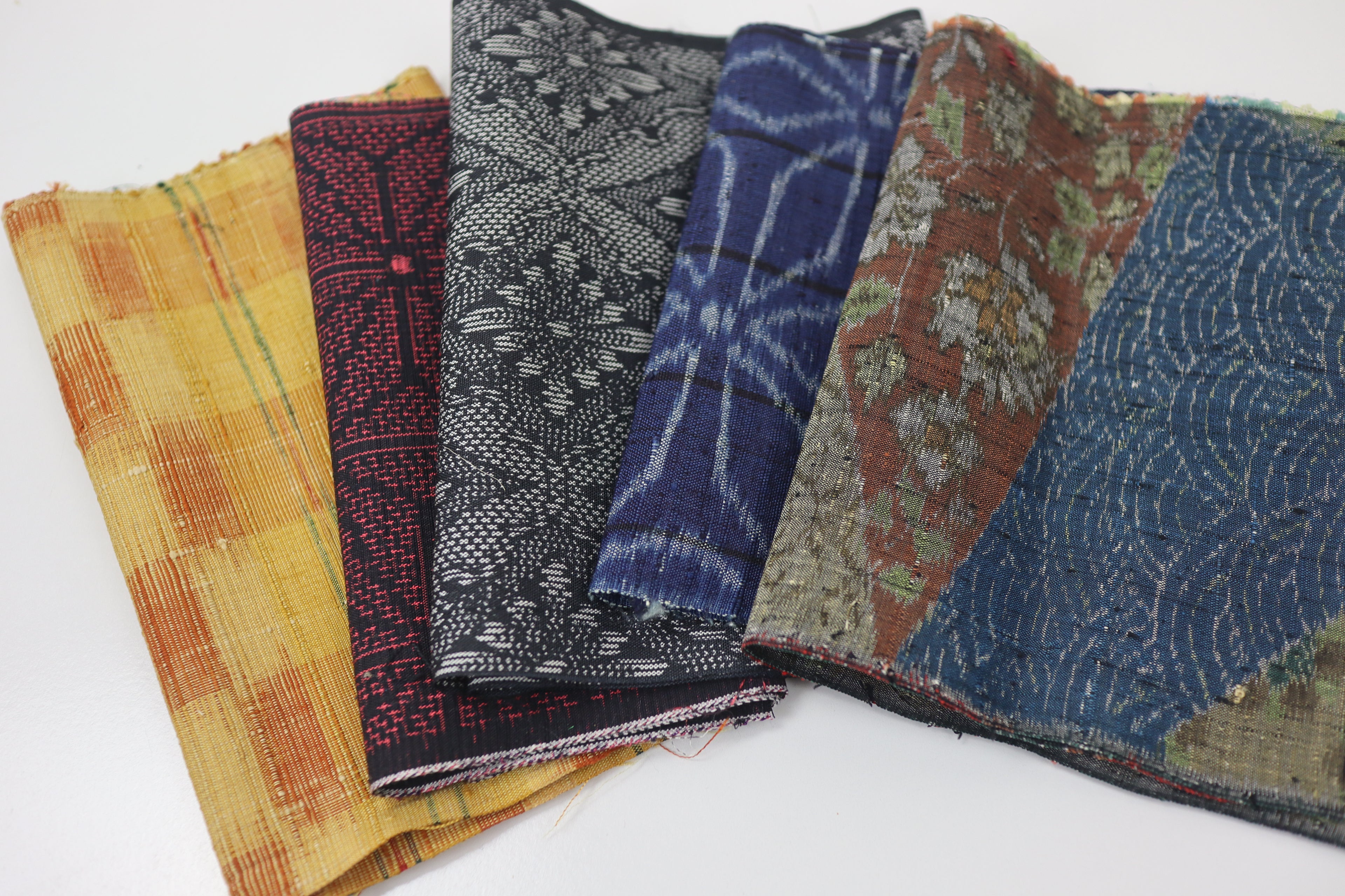 Vintage Japanese Tsumugi Silk Fabric Scrap Set (5 Pieces) -TSET001