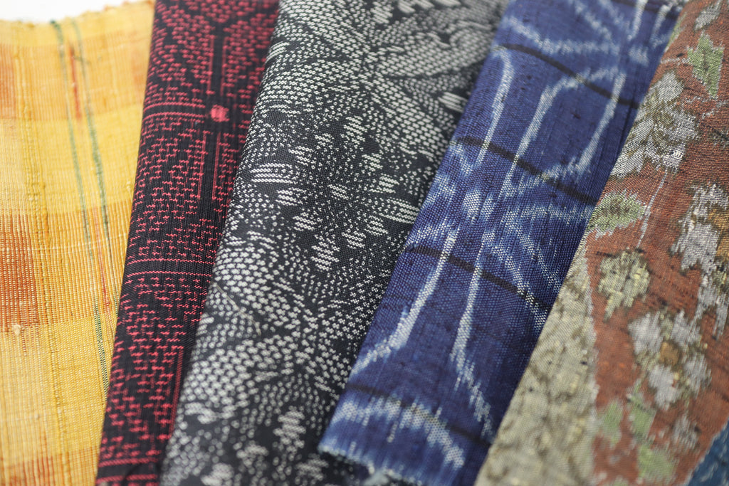 Vintage Japanese Tsumugi Silk Fabric Scrap Set (5 Pieces) -TSET001