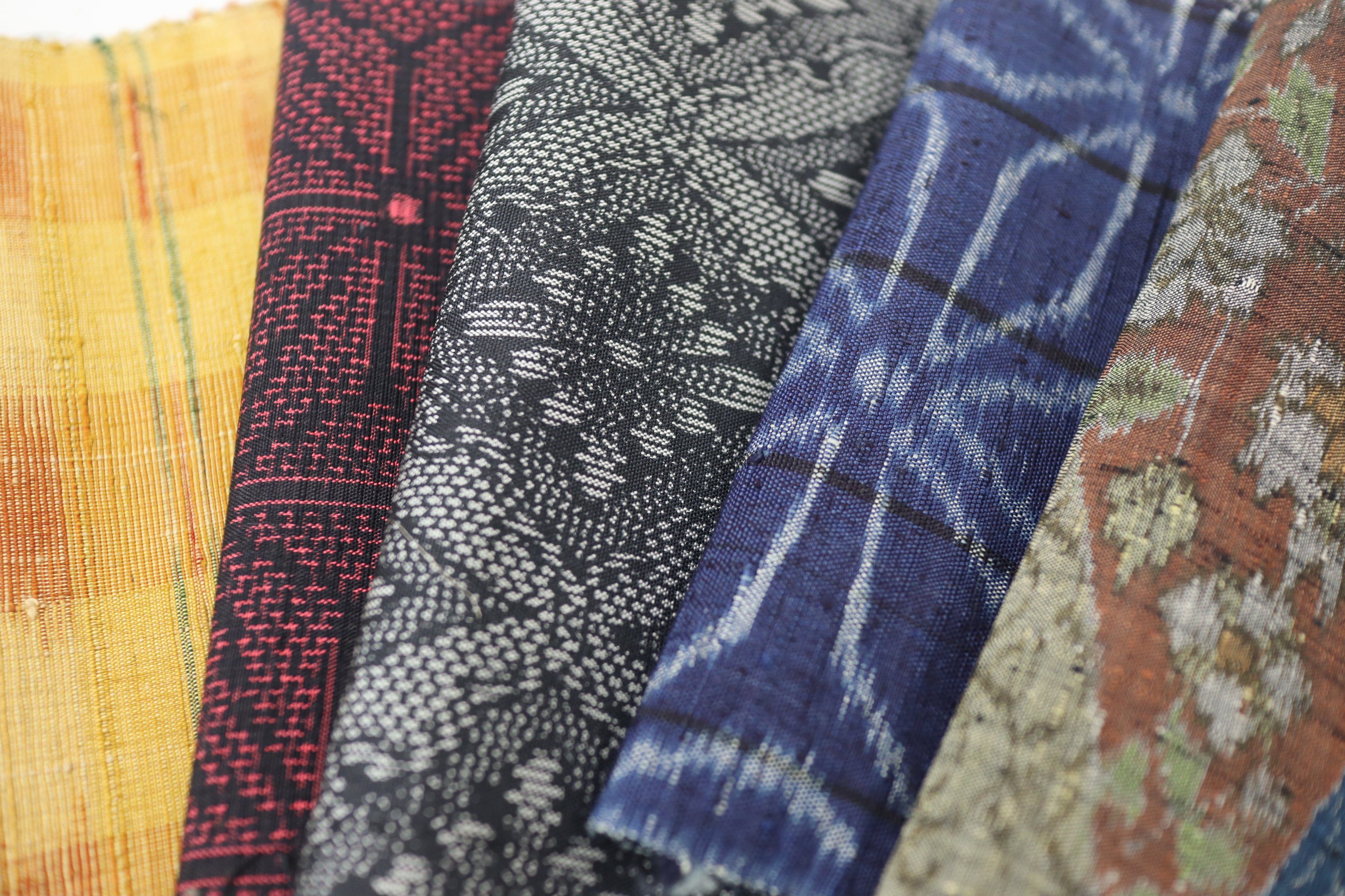 Vintage Japanese Tsumugi Silk Fabric Scrap Set (5 Pieces) -TSET001
