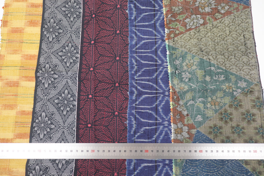 Vintage Japanese Tsumugi Silk Fabric Scrap Set (5 Pieces) -TSET001