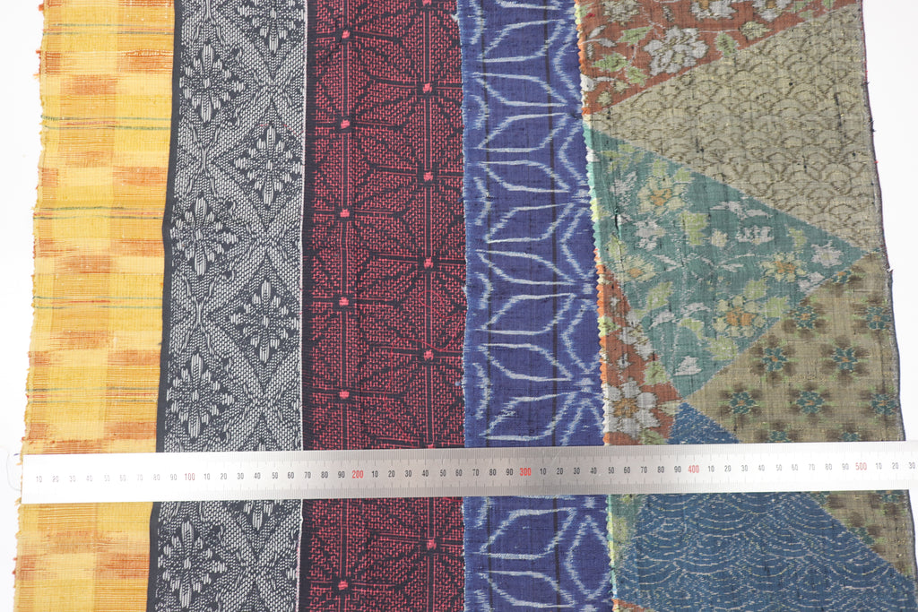 Vintage Japanese Tsumugi Silk Fabric Scrap Set (5 Pieces) -TSET001