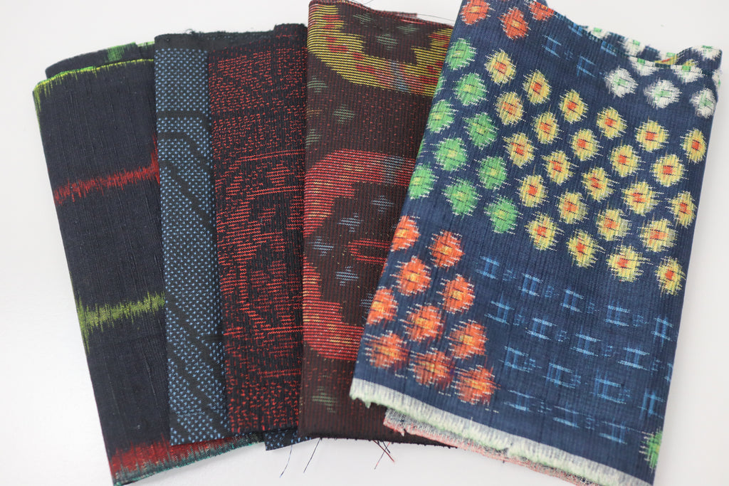 Vintage Japanese Tsumugi Silk Fabric Scrap Set (5 Pieces) -TSET002