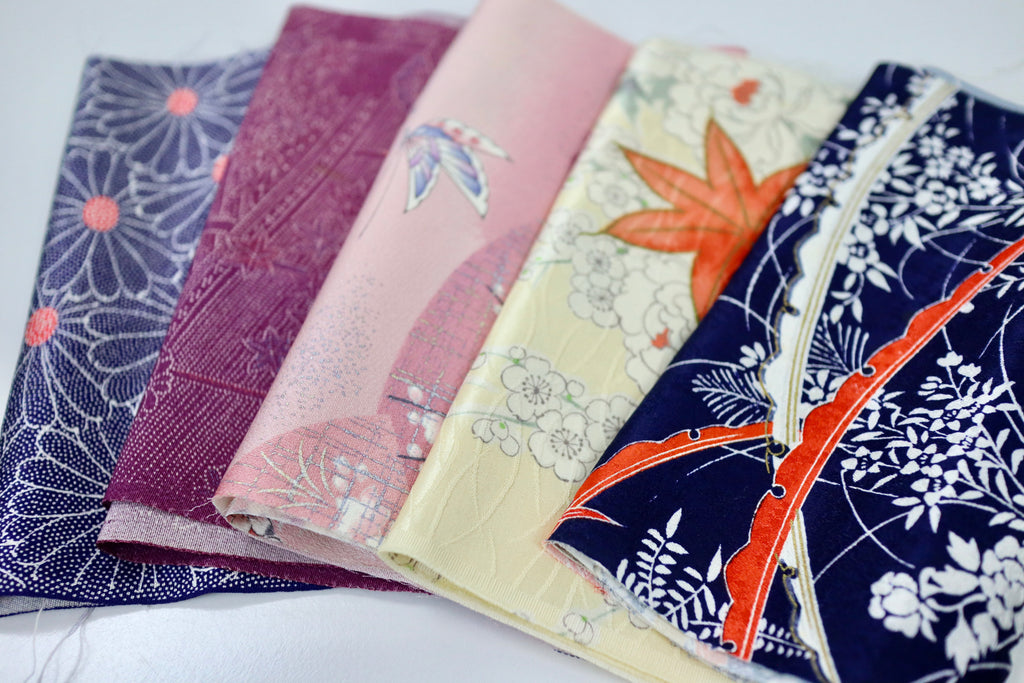 Vintage Japanese Soft Silk Fabric Scrap Set (5 Pieces) -SSET001