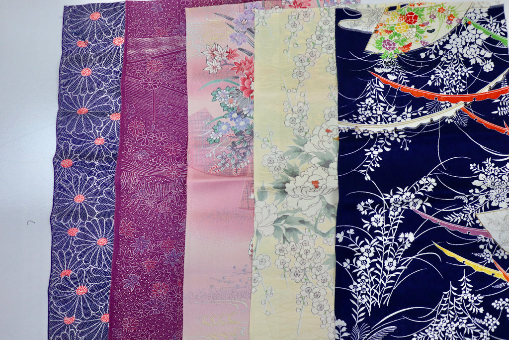 Vintage Japanese Soft Silk Fabric Scrap Set (5 Pieces) -SSET001