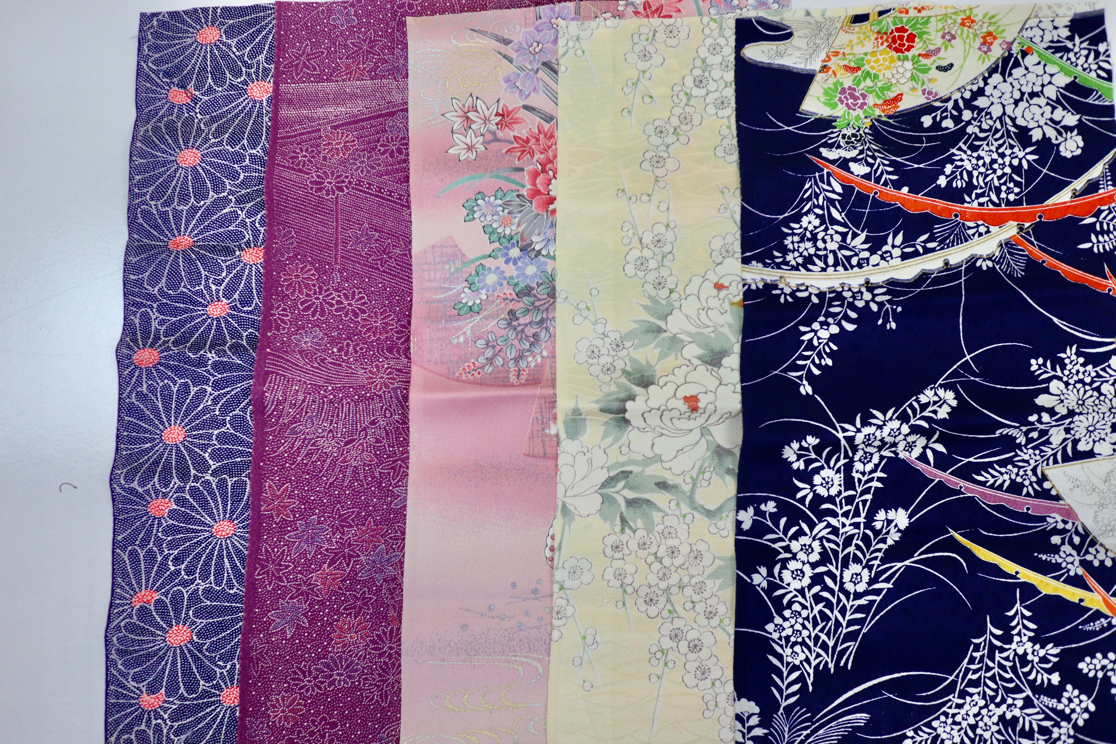 Vintage Japanese Soft Silk Fabric Scrap Set (5 Pieces) -SSET001