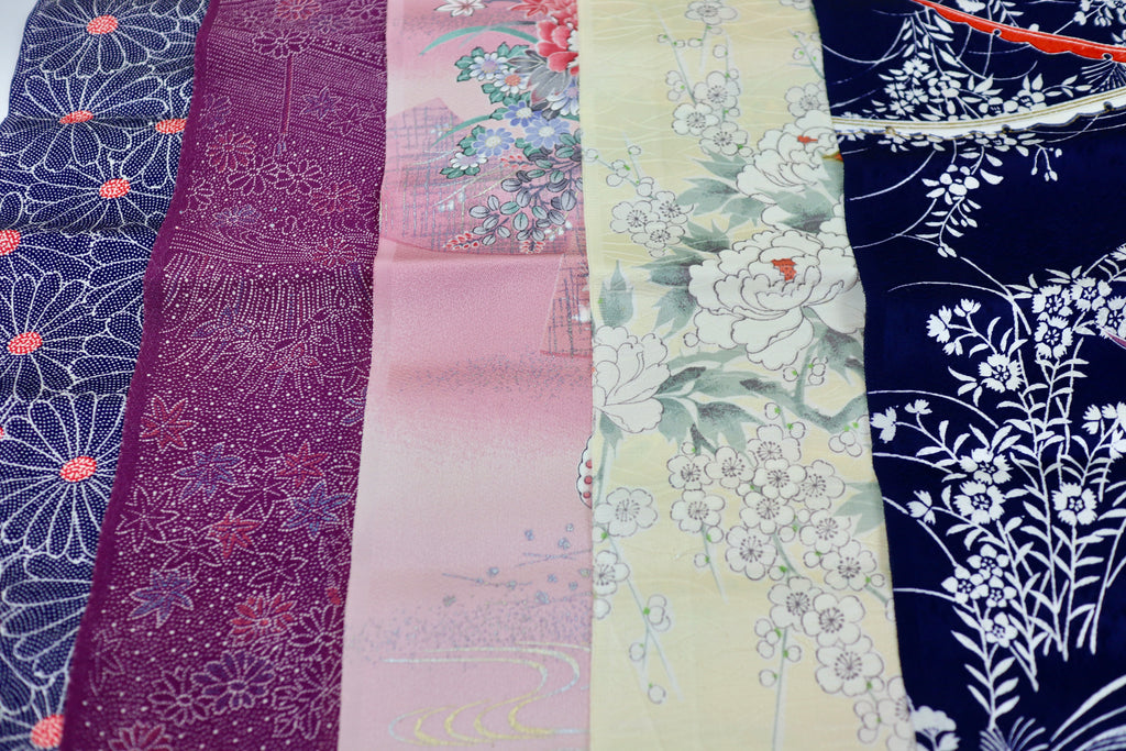 Vintage Japanese Soft Silk Fabric Scrap Set (5 Pieces) -SSET001