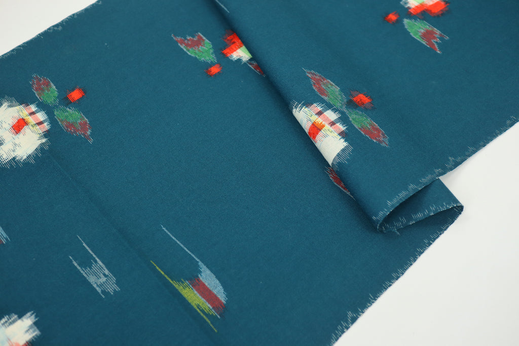 Japanese Wool Kimono Fabric – 1970s Deadstock Dark Teal Kasuri Pattern Textile for Sewing, Quilting & Craft – Vintage Japanese Cloth