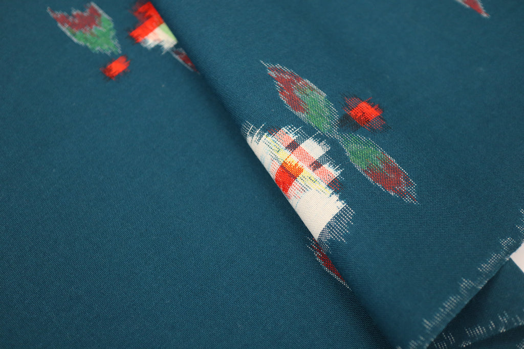 Japanese Wool Kimono Fabric – 1970s Deadstock Dark Teal Kasuri Pattern Textile for Sewing, Quilting & Craft – Vintage Japanese Cloth