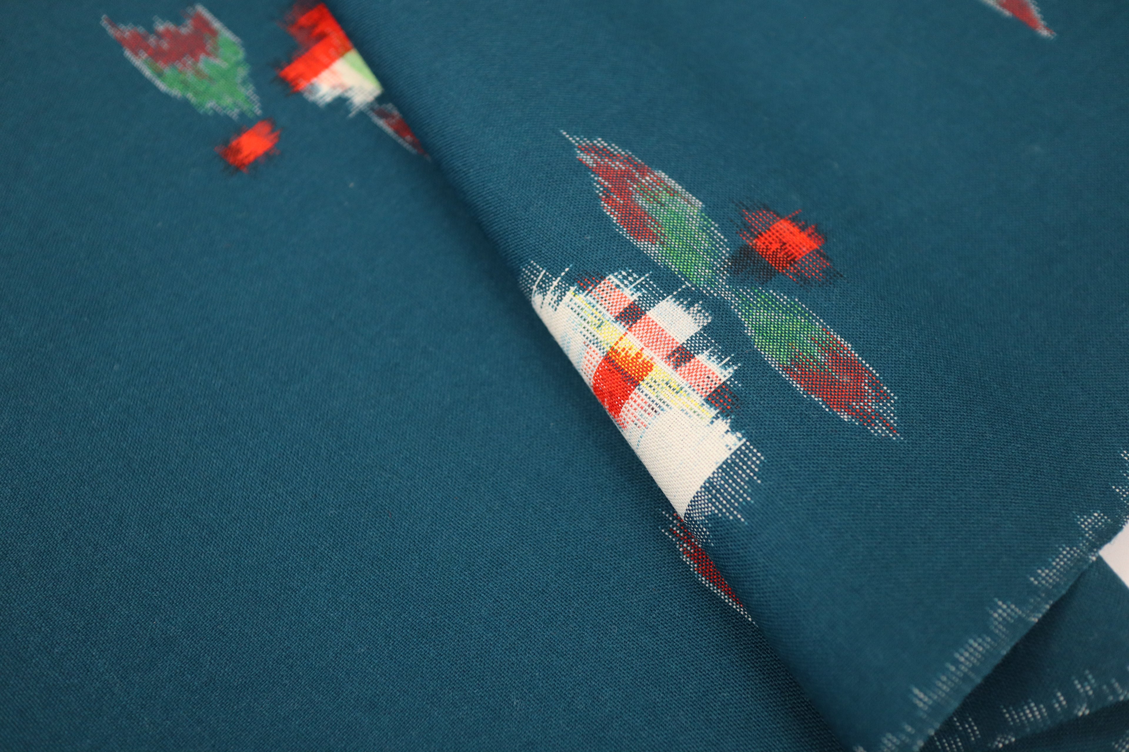 Japanese Wool Kimono Fabric – 1970s Deadstock Dark Teal Kasuri Pattern Textile for Sewing, Quilting & Craft – Vintage Japanese Cloth