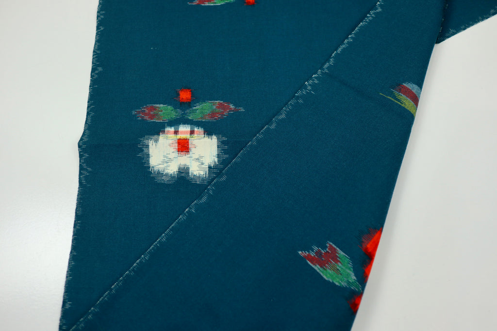 Japanese Wool Kimono Fabric – 1970s Deadstock Dark Teal Kasuri Pattern Textile for Sewing, Quilting & Craft – Vintage Japanese Cloth