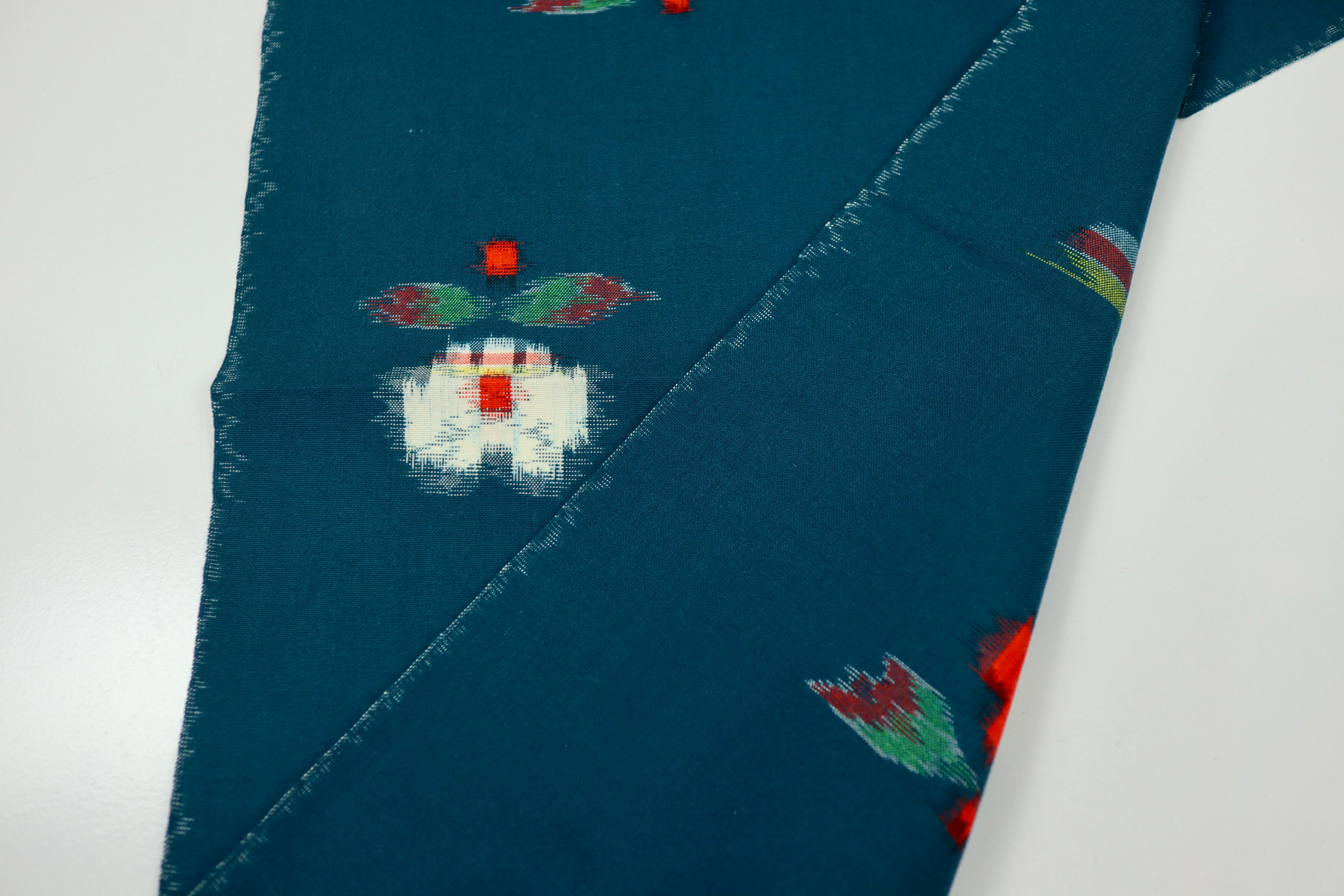 Japanese Wool Kimono Fabric – 1970s Deadstock Dark Teal Kasuri Pattern Textile for Sewing, Quilting & Craft – Vintage Japanese Cloth