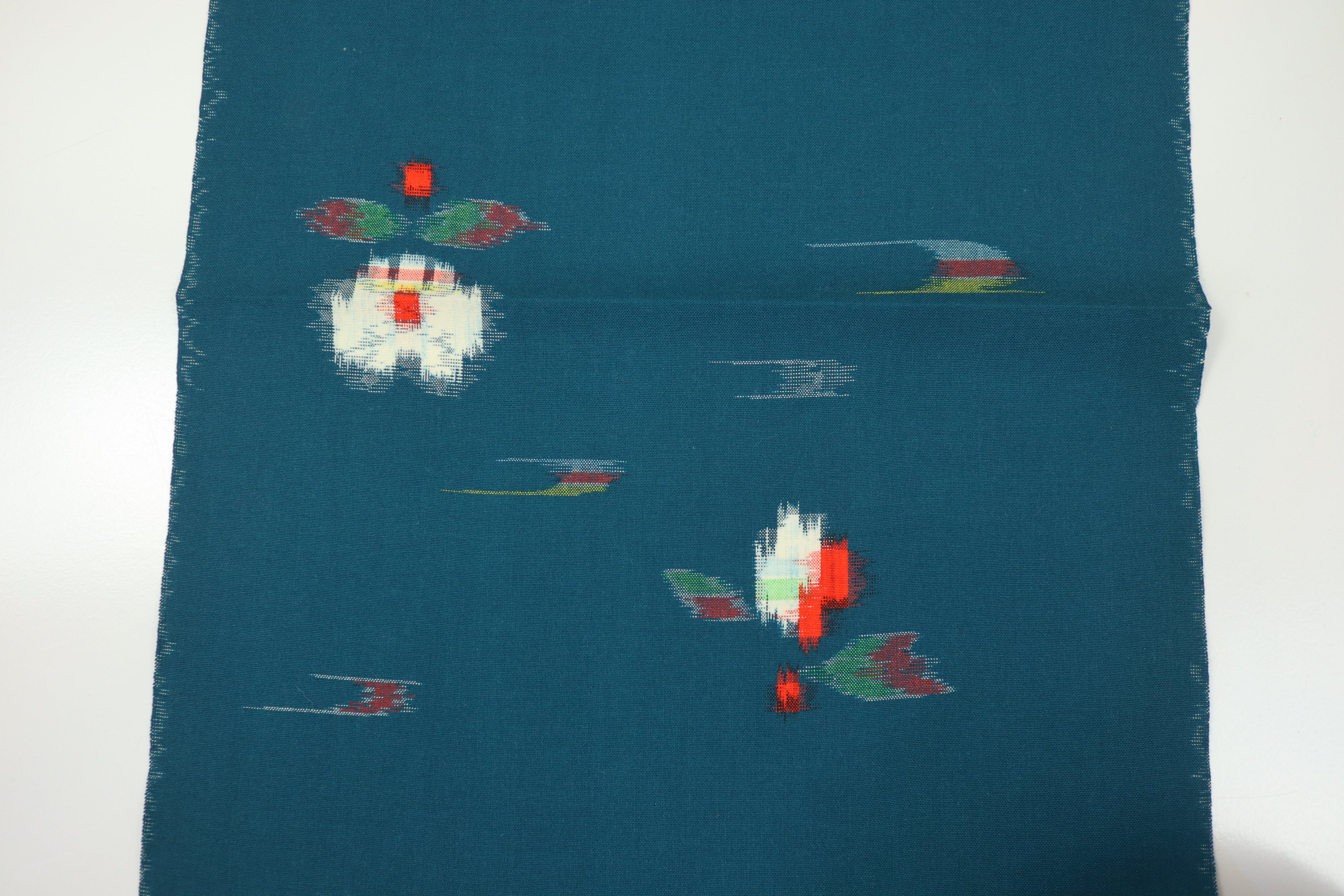 Japanese Wool Kimono Fabric – 1970s Deadstock Dark Teal Kasuri Pattern Textile for Sewing, Quilting & Craft – Vintage Japanese Cloth
