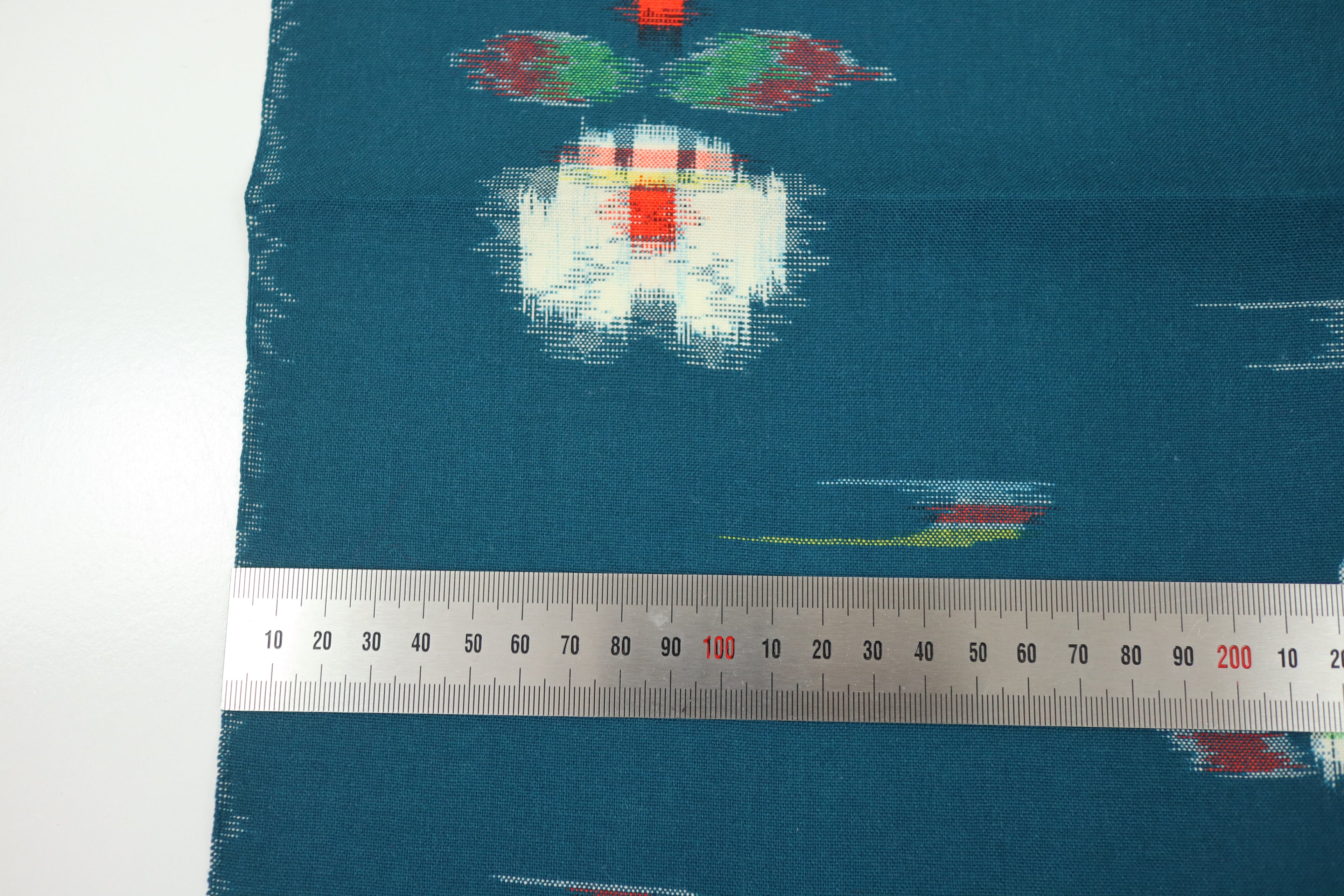 Japanese Wool Kimono Fabric – 1970s Deadstock Dark Teal Kasuri Pattern Textile for Sewing, Quilting & Craft – Vintage Japanese Cloth