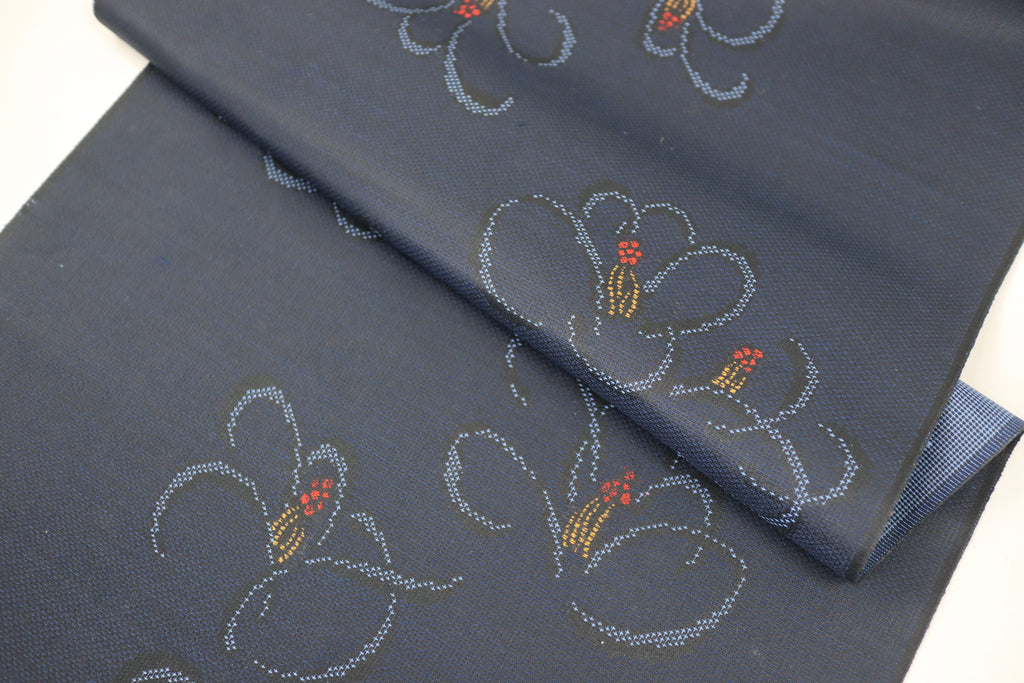 Japanese Wool Kimono Fabric – 1970s Deadstock Dark navy blue camellia  Pattern Textile for Sewing, Quilting & Craft – Vintage Japanese Cloth