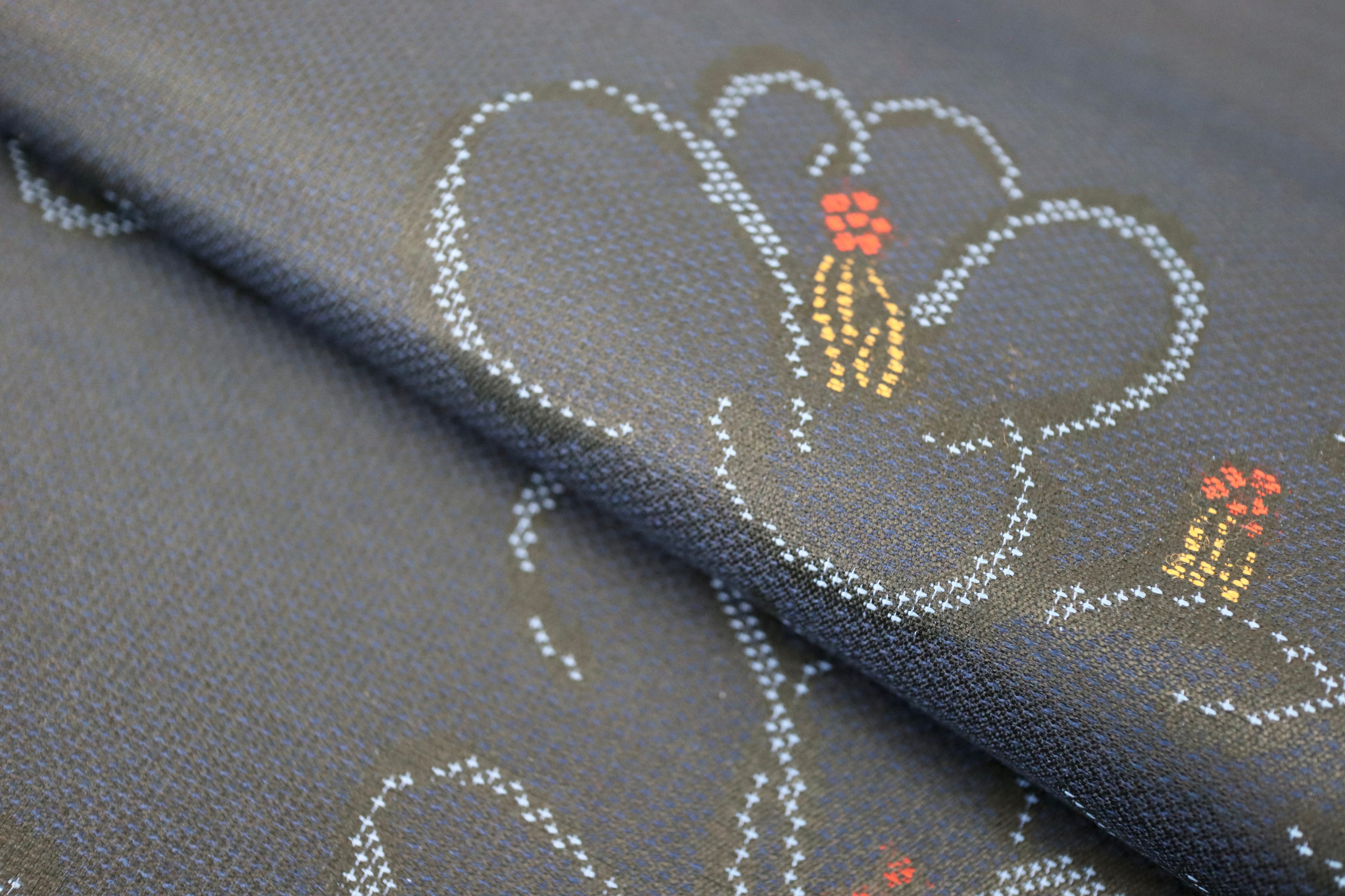 Japanese Wool Kimono Fabric – 1970s Deadstock Dark navy blue camellia  Pattern Textile for Sewing, Quilting & Craft – Vintage Japanese Cloth