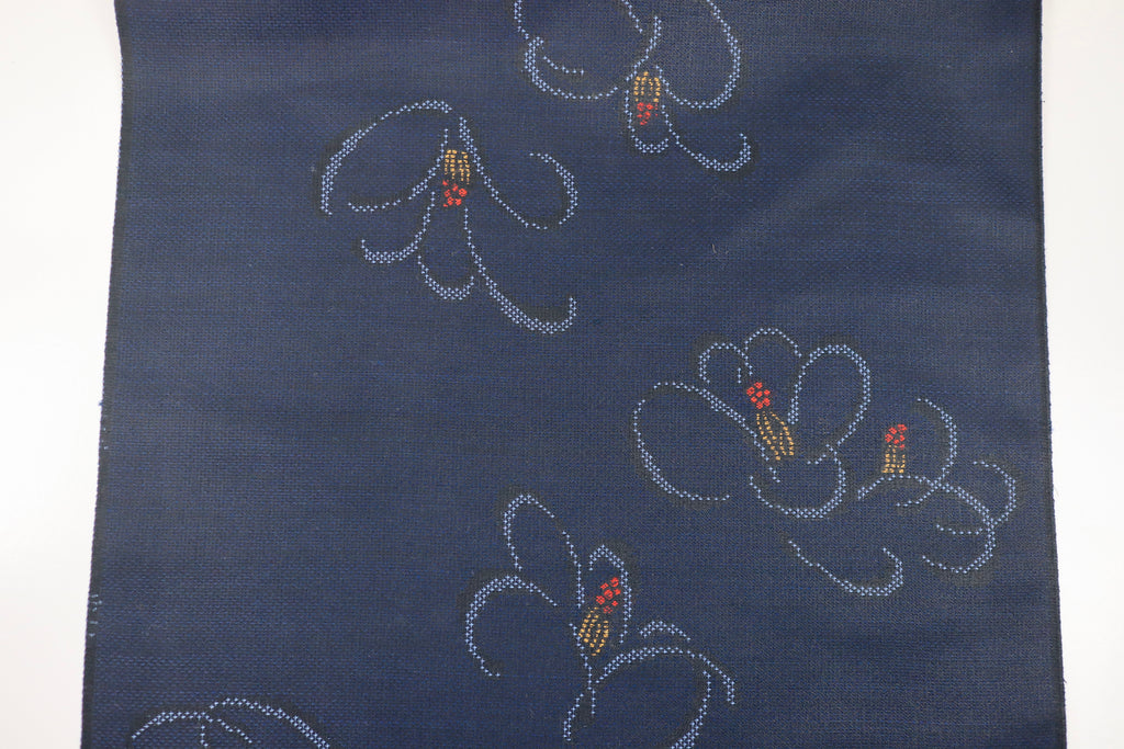 Japanese Wool Kimono Fabric – 1970s Deadstock Dark navy blue camellia  Pattern Textile for Sewing, Quilting & Craft – Vintage Japanese Cloth